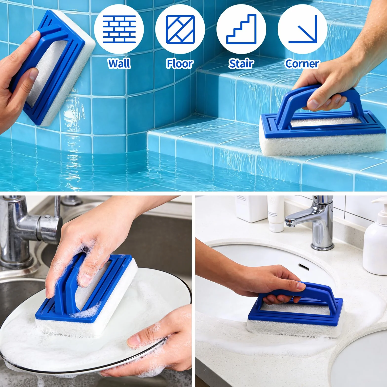 Eponge Magique Piscine 2 Pièces Brosse Ligne d'eau avec Poignée