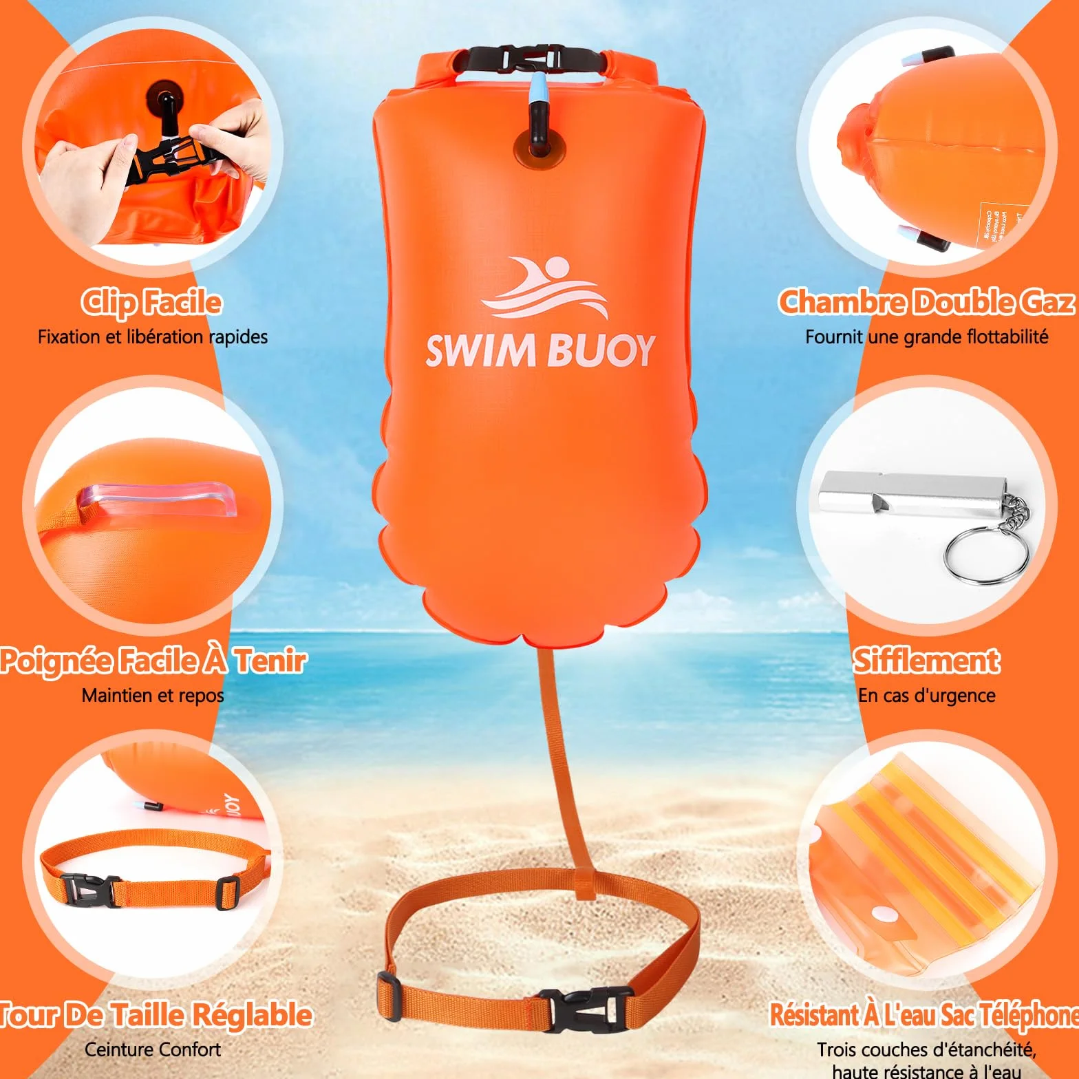 Aragallant Bouée de Natatio 28 L, Flotteur Natation Extérieur, Flotteur de Sécurité et Sac Étanche, Nageurs Sports en Eau Libre