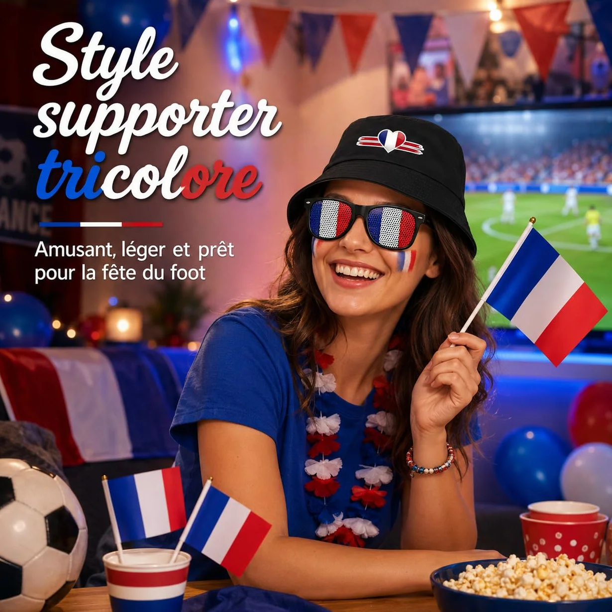 Superbe Kit Supporter France Et Deco Coupe Du Monde 2026. Accessoires Avec Lunettes, Drapeaux Et Chapeau. Idéal Pour Encourager L'Équipe Lors Des Soirées Foot Entre Amis