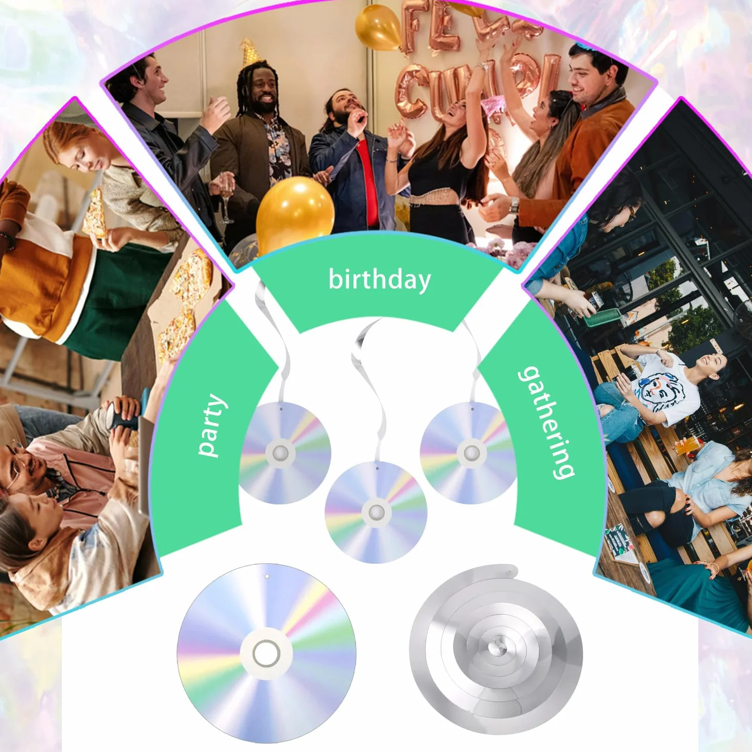 Décorations de Fête des Années 90 Tourbillons Suspendus Découpes CD Disco Rétro Irisées Banderoles de Plafond Thème Musique Y2K pour Anniversaire 18pcs