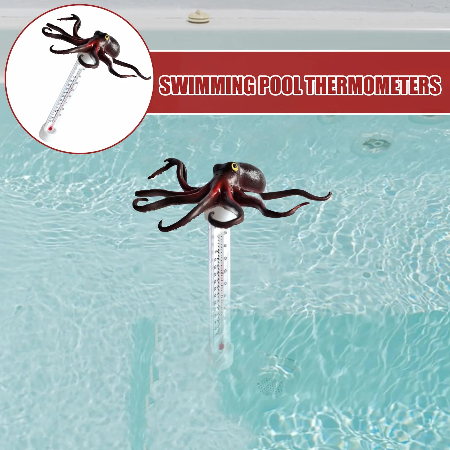 Thermomètre de piscine flottant en forme de pieuvre avec échelle