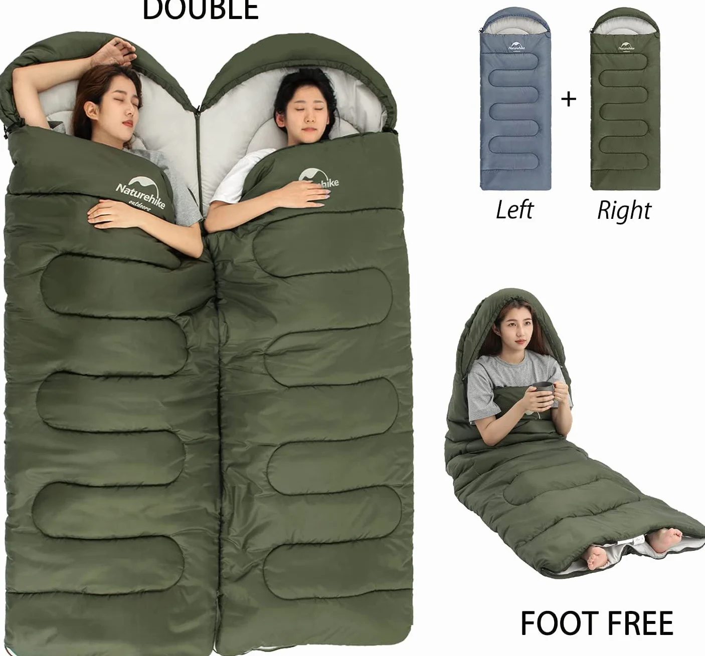 Naturehike Sac de couchage rectangulaire 4 saisons 2 personnes imperméable léger