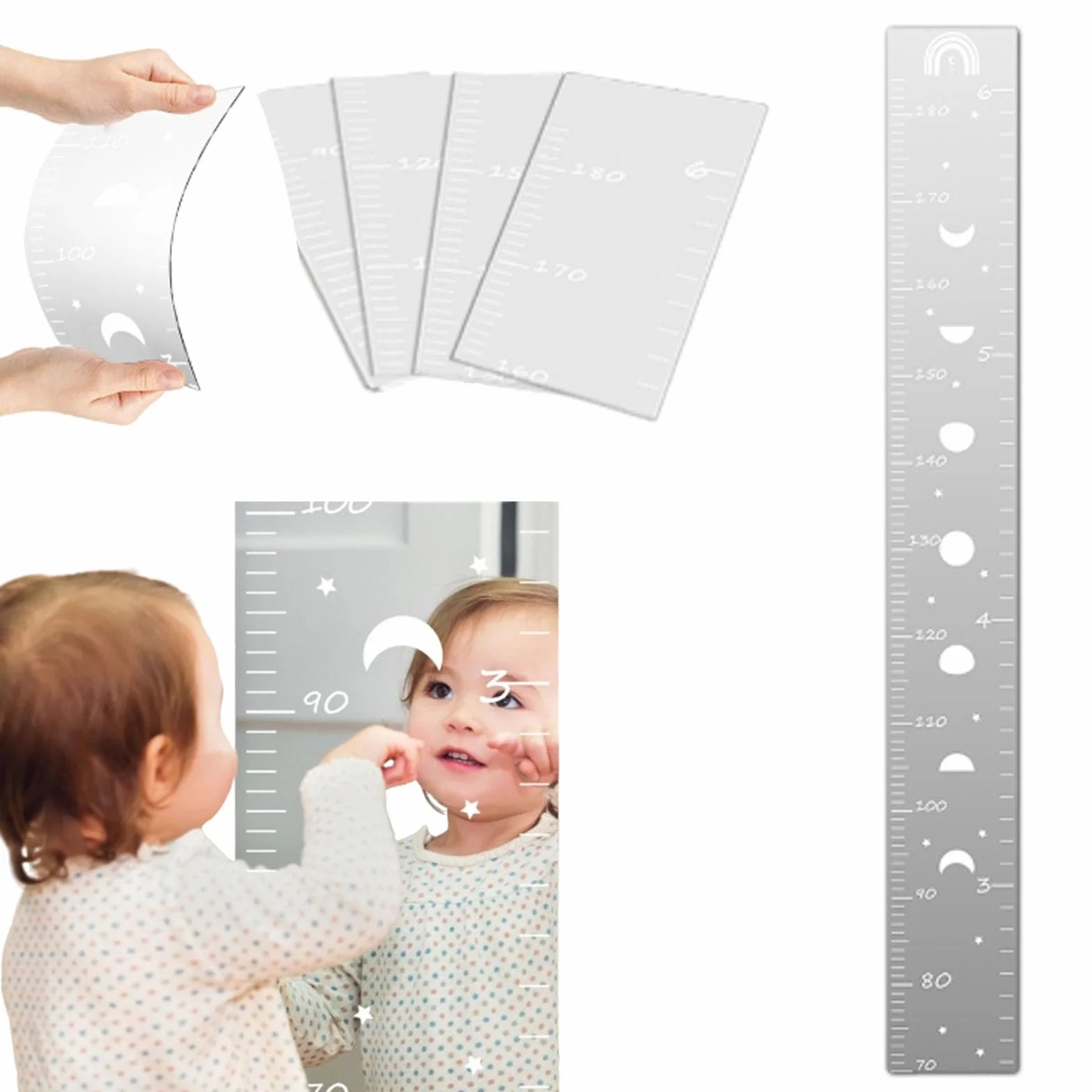 Growth Chart Mirror for Wall, Kid Measuring Height Mirror, Shatterproof Full Body Toddler Mirror (B)