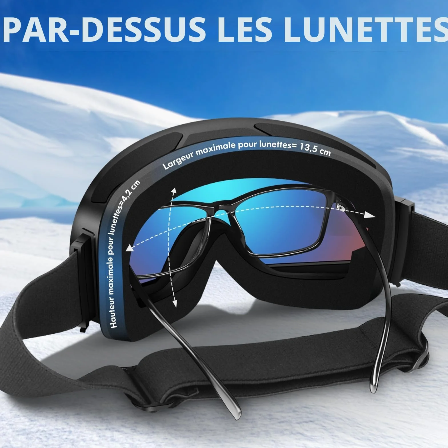 DADA-PRO Masque de Ski OTG Verre Sphérique Ultra HD Anti-Buée UV400 Protection Compatible Casque