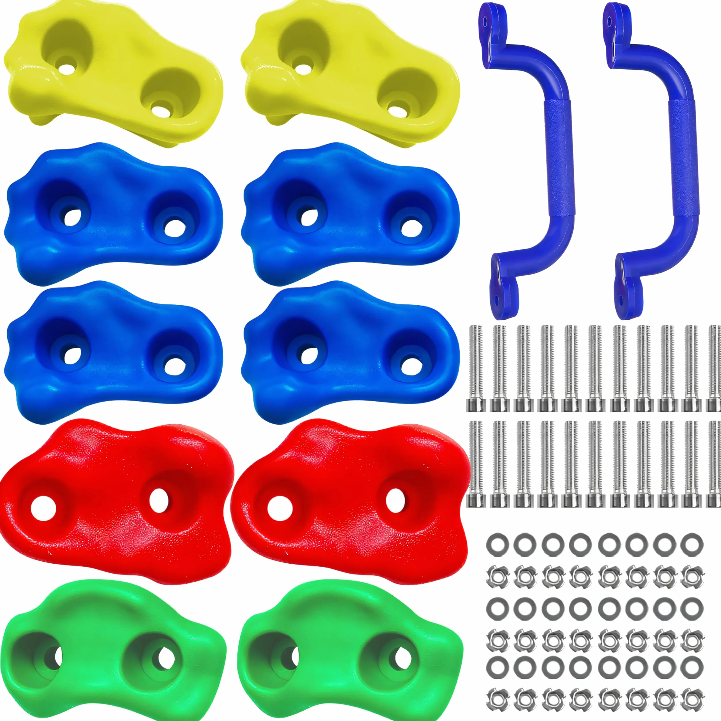 Retoo Prises d'escalade pour Enfant, set pour mur d'escalade extérieur & intérieur, 10 pierres d'escalade + 2 poignées de maintien avec fixation résistant jusqu'à 100kg plastique robuste, pour enfants