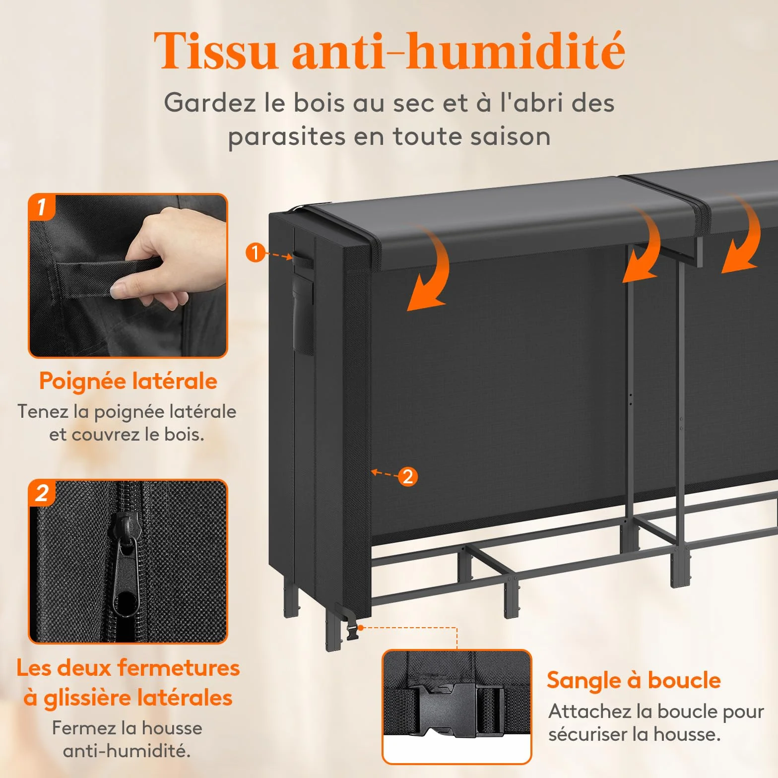 Lifewit Rangement Bois Porte Buche Panier Buche 365x58x122cm Impermeable Exterieur Noir