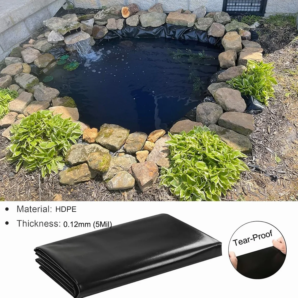 Bâche de bassin noire 10 x 10 m résistante aux UV 5 mm épaisseur pour bassin