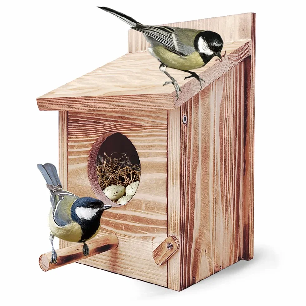 Nichoir Oiseaux Exterieur Original en Bois, Nid Canari Sauvages, Mésange Bleue Charbonnière Suspendre Jardin