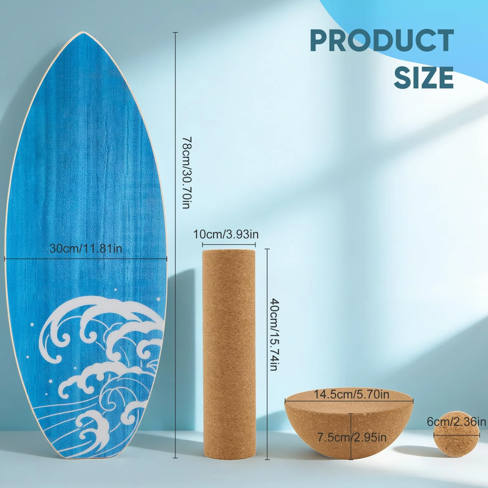Planche d'Équilibre en en Bois Massif, Balance Board Surf avec Rouleau, Planche de Surf d’Intérieur pour le Surf, Fitness, Proprioception à la Maison