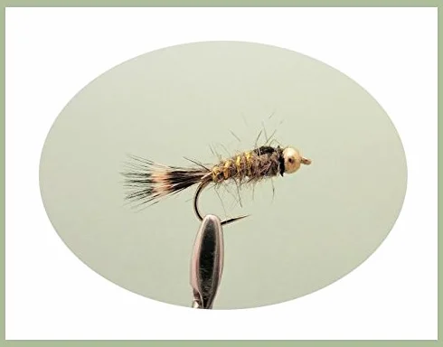 Lot de mouches de pêche - Nymphes à tête dorée, 18 plumes de queue de faisan, mouches oreille de lièvre couleur olive - Mélange de taille 10/12