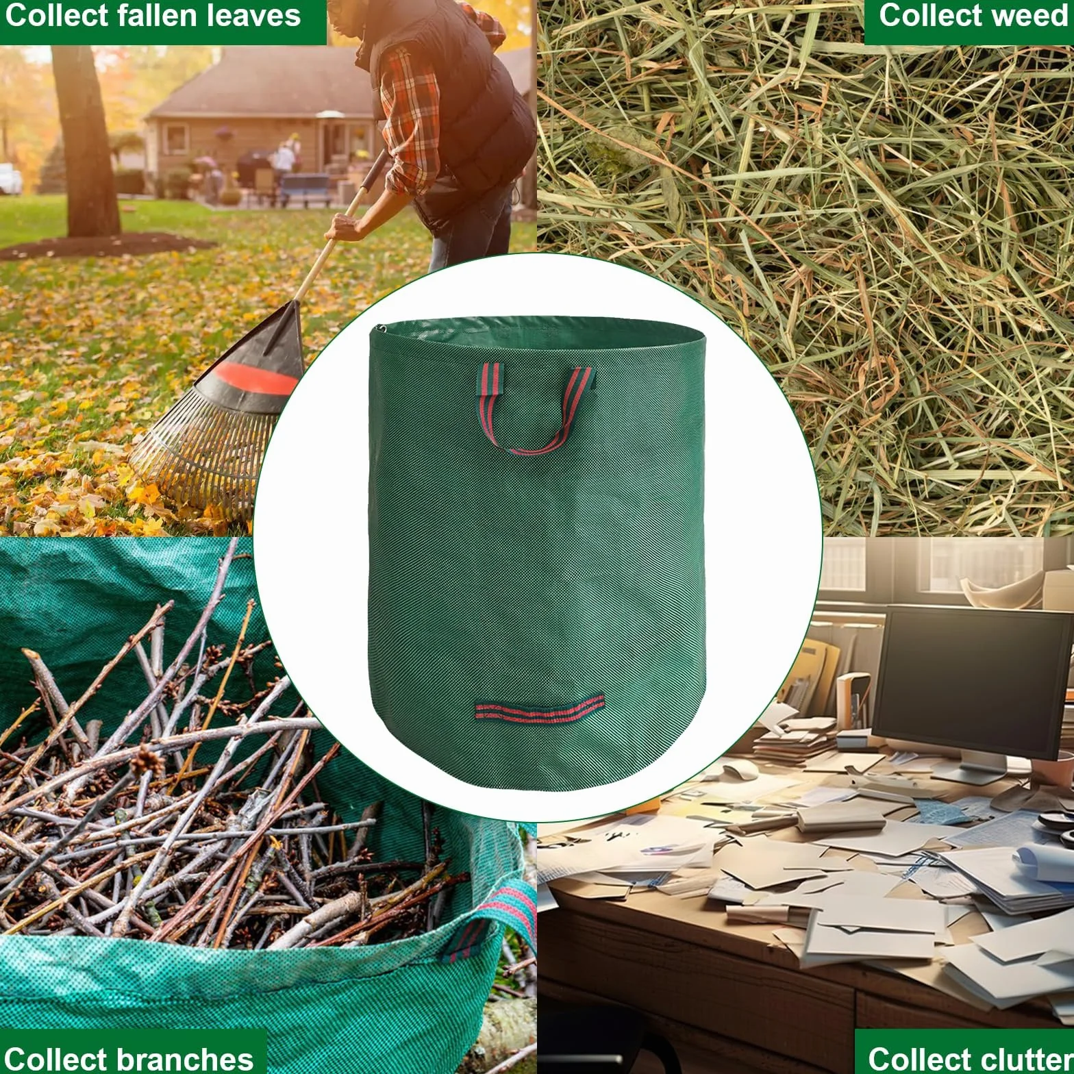 Sacs de Jardin Indéchirables 272L Autoportant Big Bag avec Poignées Étanche Pliable 150 g/m²