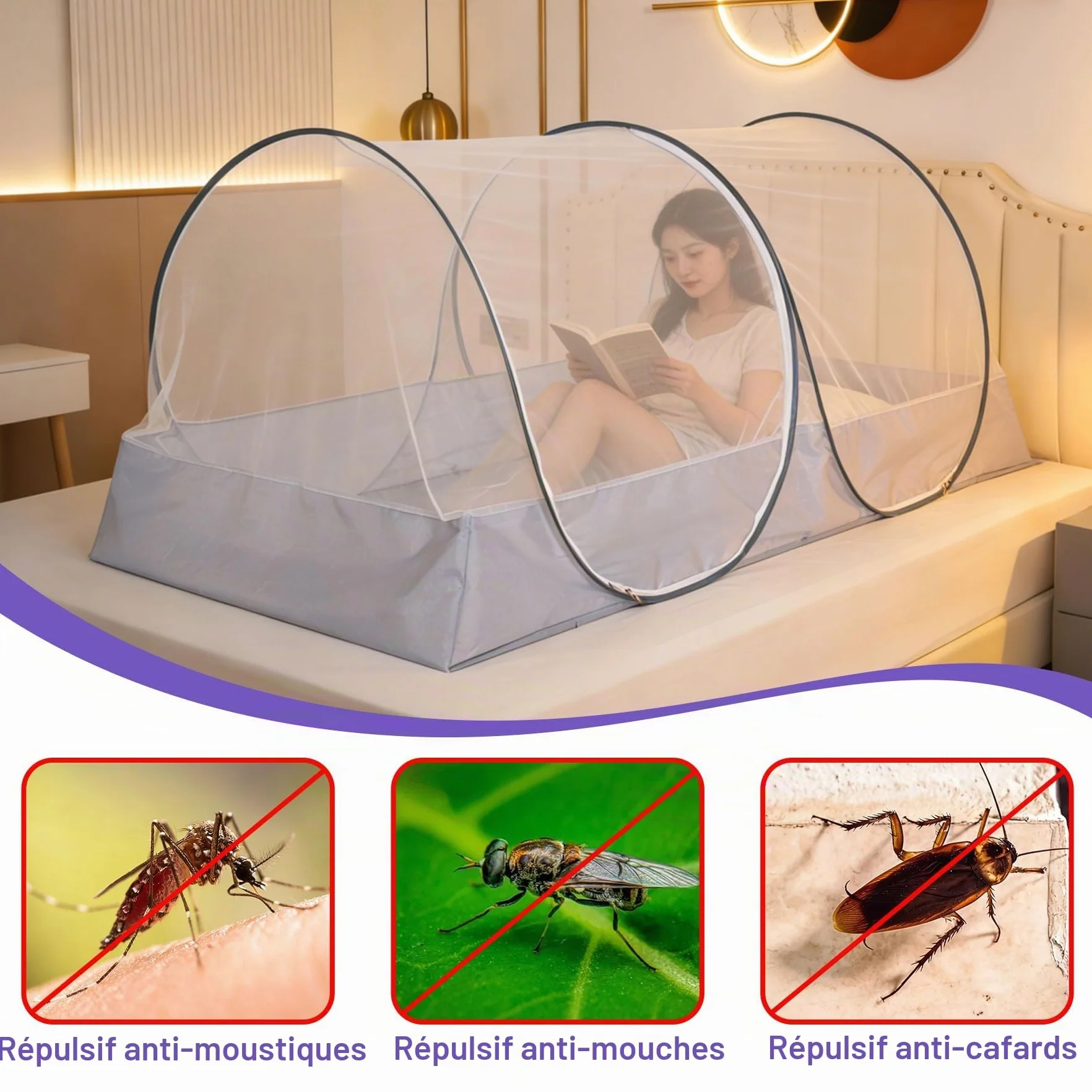 Moustiquaire Lit 1 Place, Tente Moustiquaire, Pliable, Anti-Moustiques et Anti-Insectes, Portable, Moustiquaire Autoportante pour Voyage, Lit, Camping, Extérieur, 200x100x73 cm