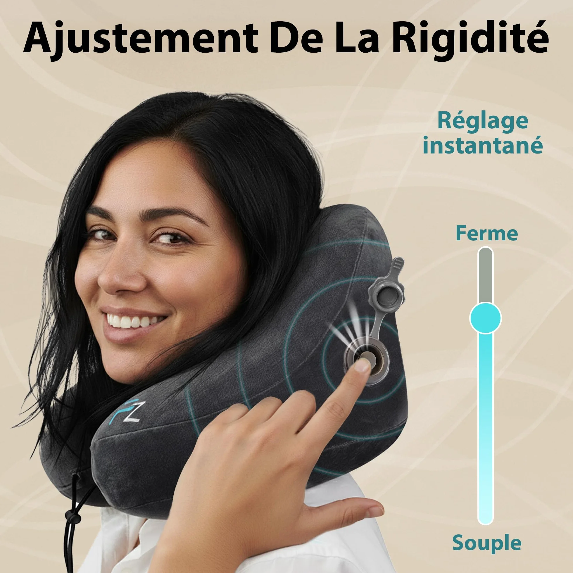 FLOWZOOM Air Oreiller de Voyage Gonflable pour Avion Voiture, Coussin Cervical Réglable 5 Positions Sommeil, Taille L Noir