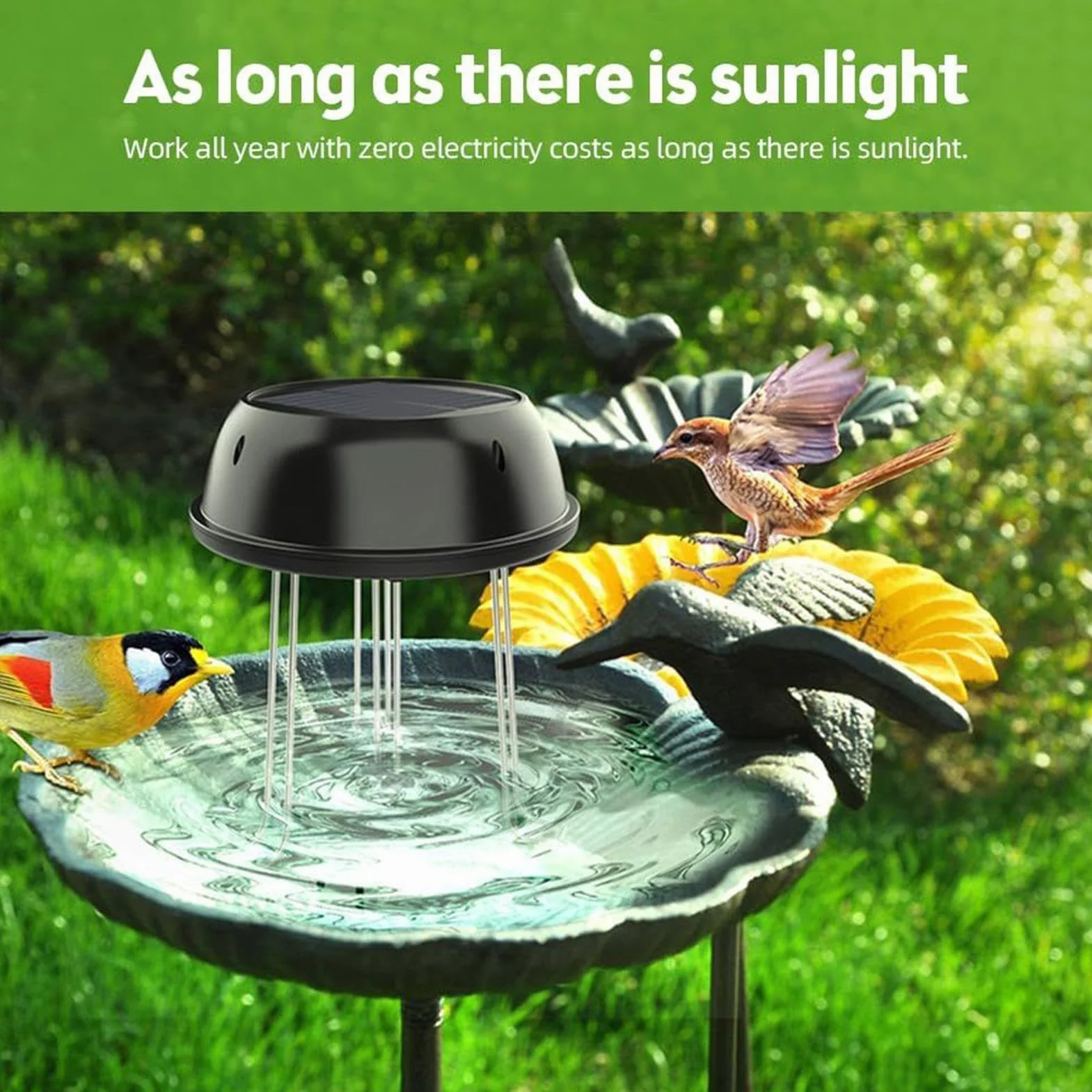Agitateur d'eau solaire pour bain d'oiseau avec support - Décoration de bassin