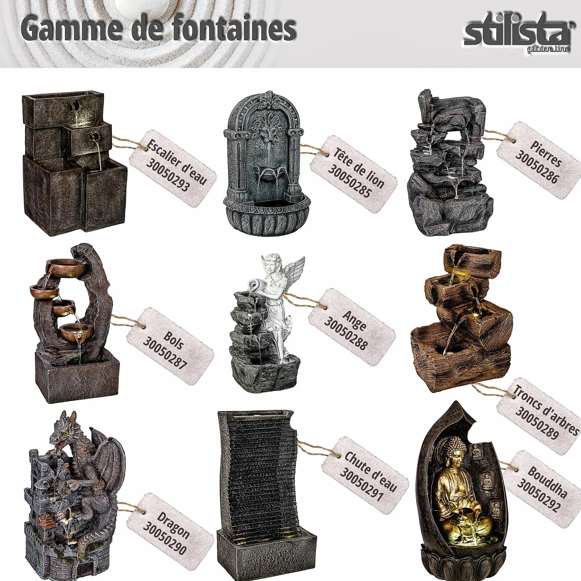 Fontaine de Jardin Cascade en Pierre 47 x 28 x 25 cm avec éclairage LED Pompe Incluse