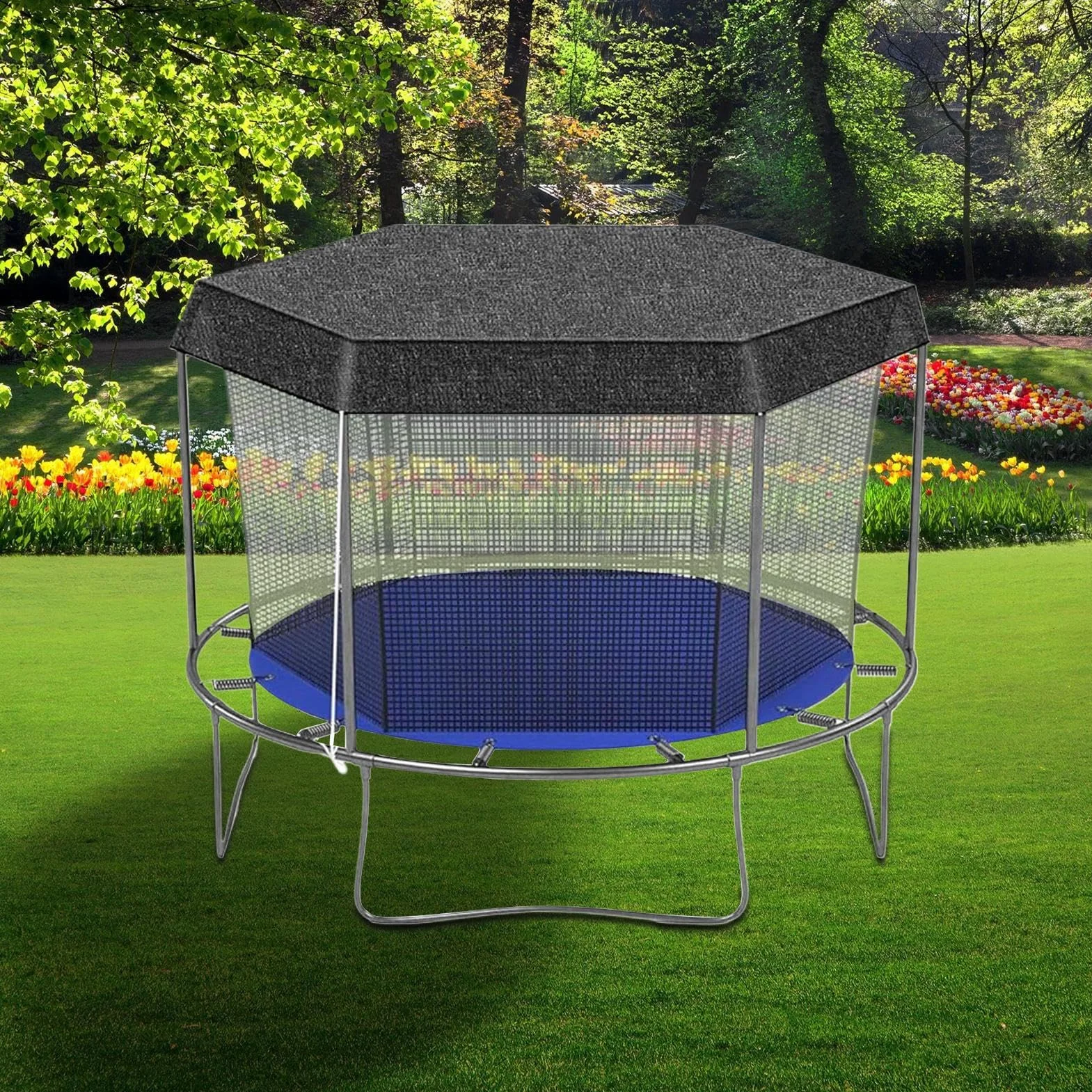 Housse d'ombrage Trampoline Ø183-427cm Toit Pare-Soleil 6/8 Poteaux Anti-UV imperméable