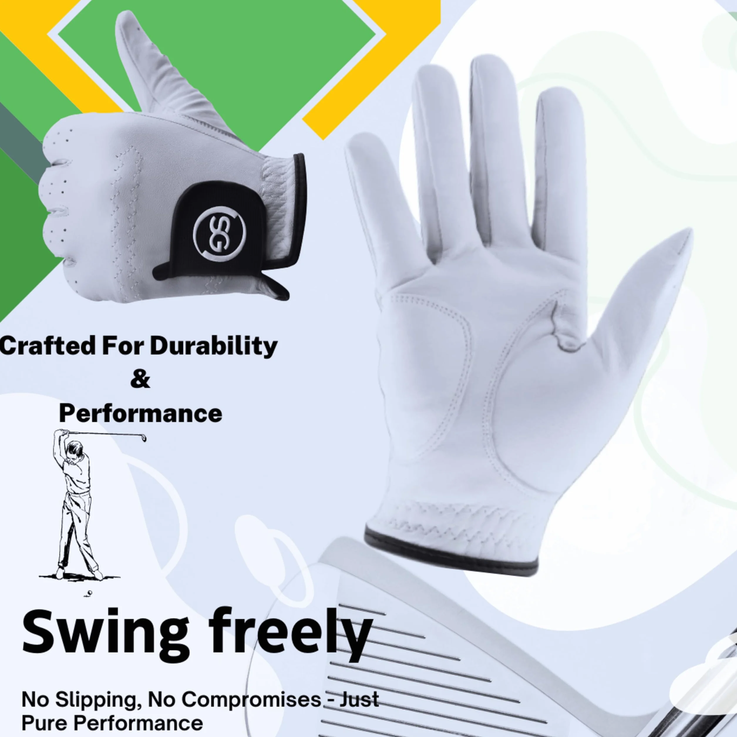 Gants de golf en cuir véritable pour homme H-Cube