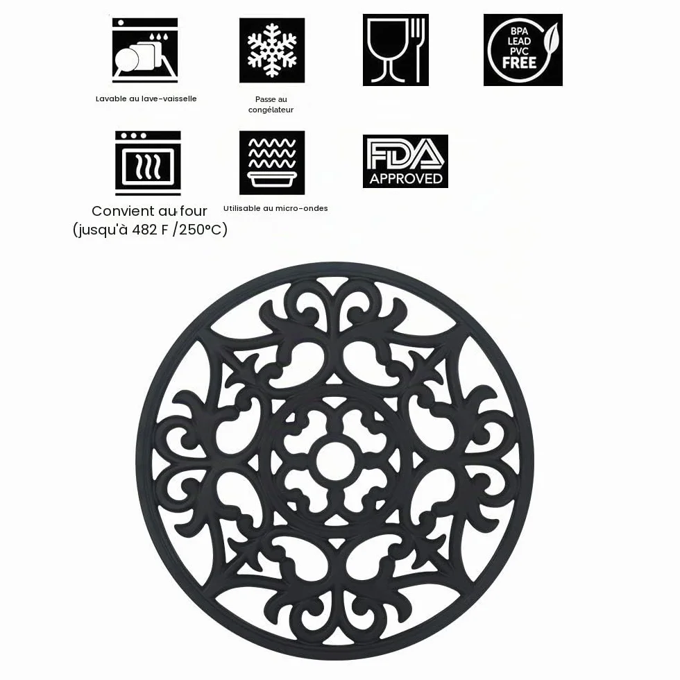 3PCS Tapis de Table Silicone Anti-dérapant Anti-Chaleur 250°C Multifonction Repose-cuillère Dessous de Plat