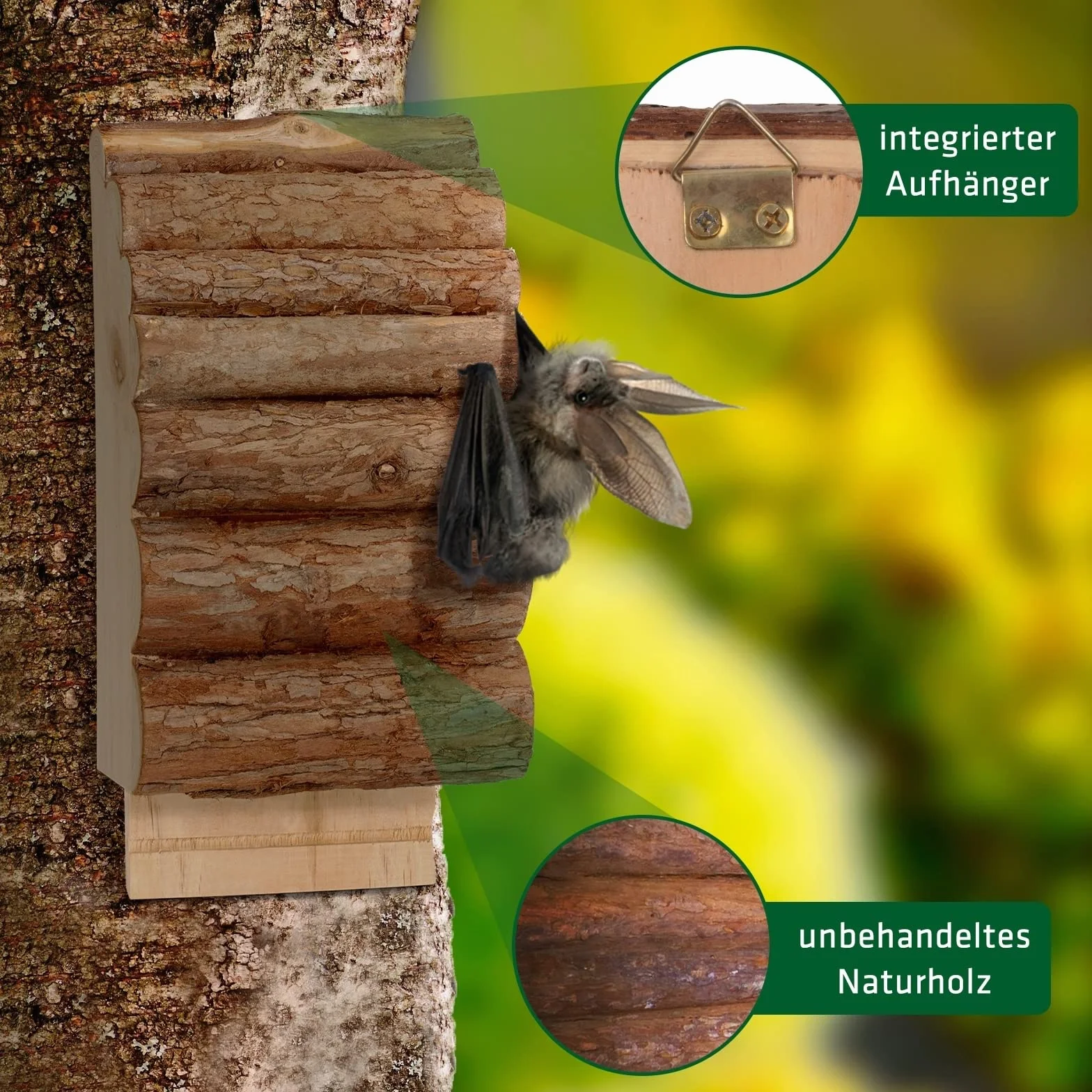 GARDIGO® Nichoir pour Chauves-Souris en Bois Non Traité 28 x 13 x 8 cm