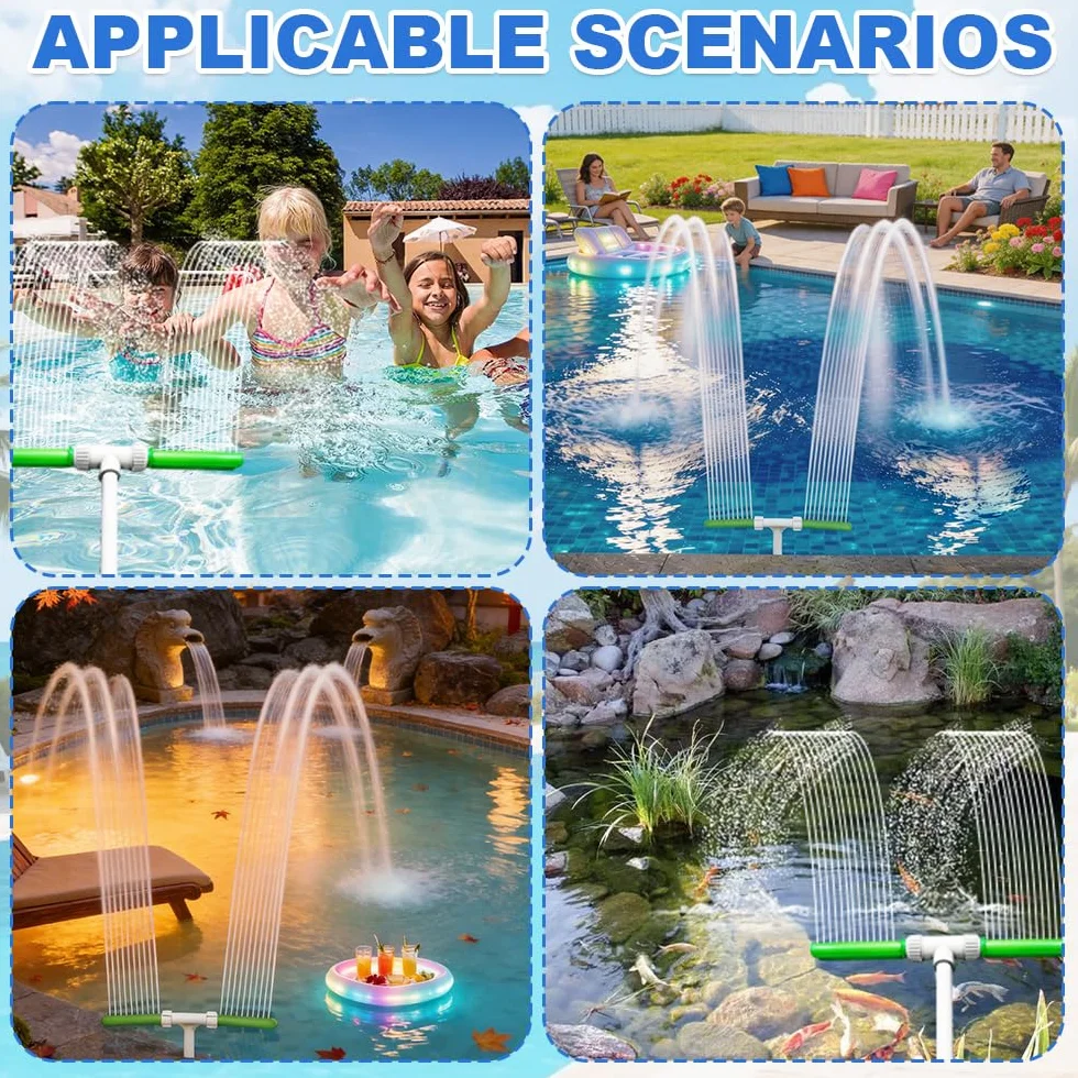 Fontaine à Eau Ajustable à 360° à Double Pulvérisation pour Piscine Cascade, Accessoire Asperseur avec Adaptateur
