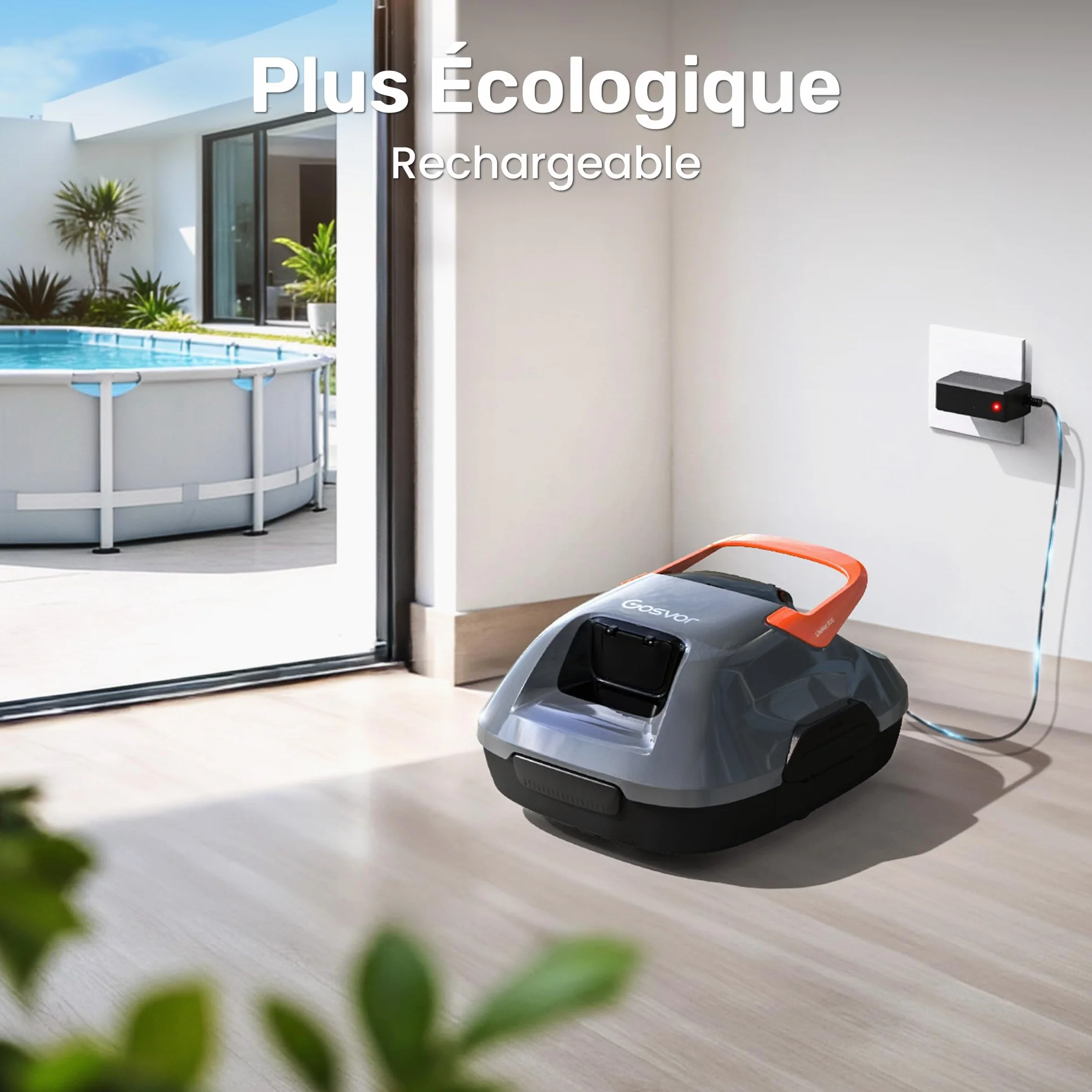 Gosvor Robot Piscine sans Fil, Aspirateur Automatique Piscine Hors Sol, 90 Min Autonomie, Retour Automatique, 80 m²