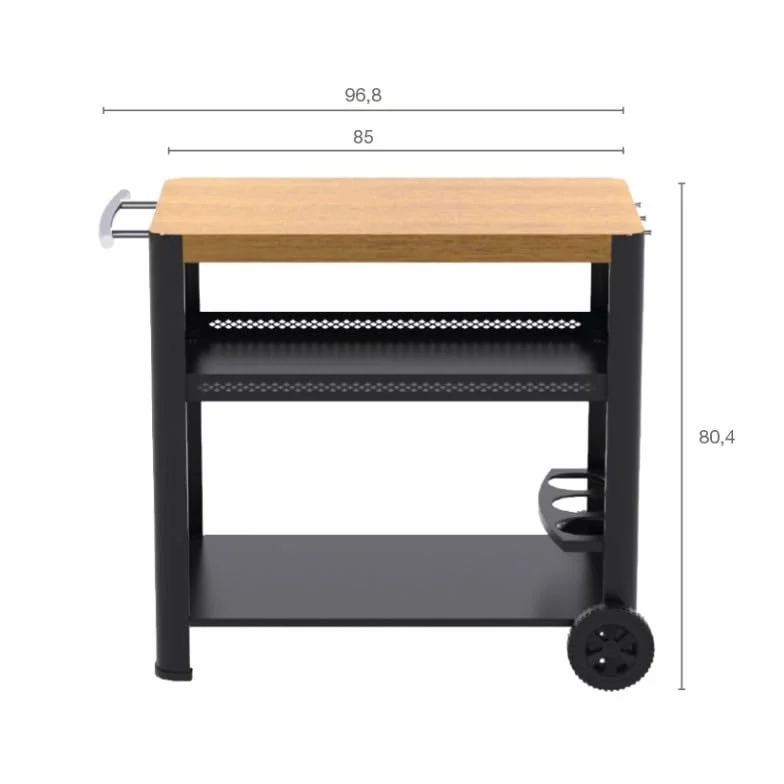 Desserte pour plancha BRASERO Bois 2 Niveaux 85x50 cm Noir Chariot Jardin extérieur