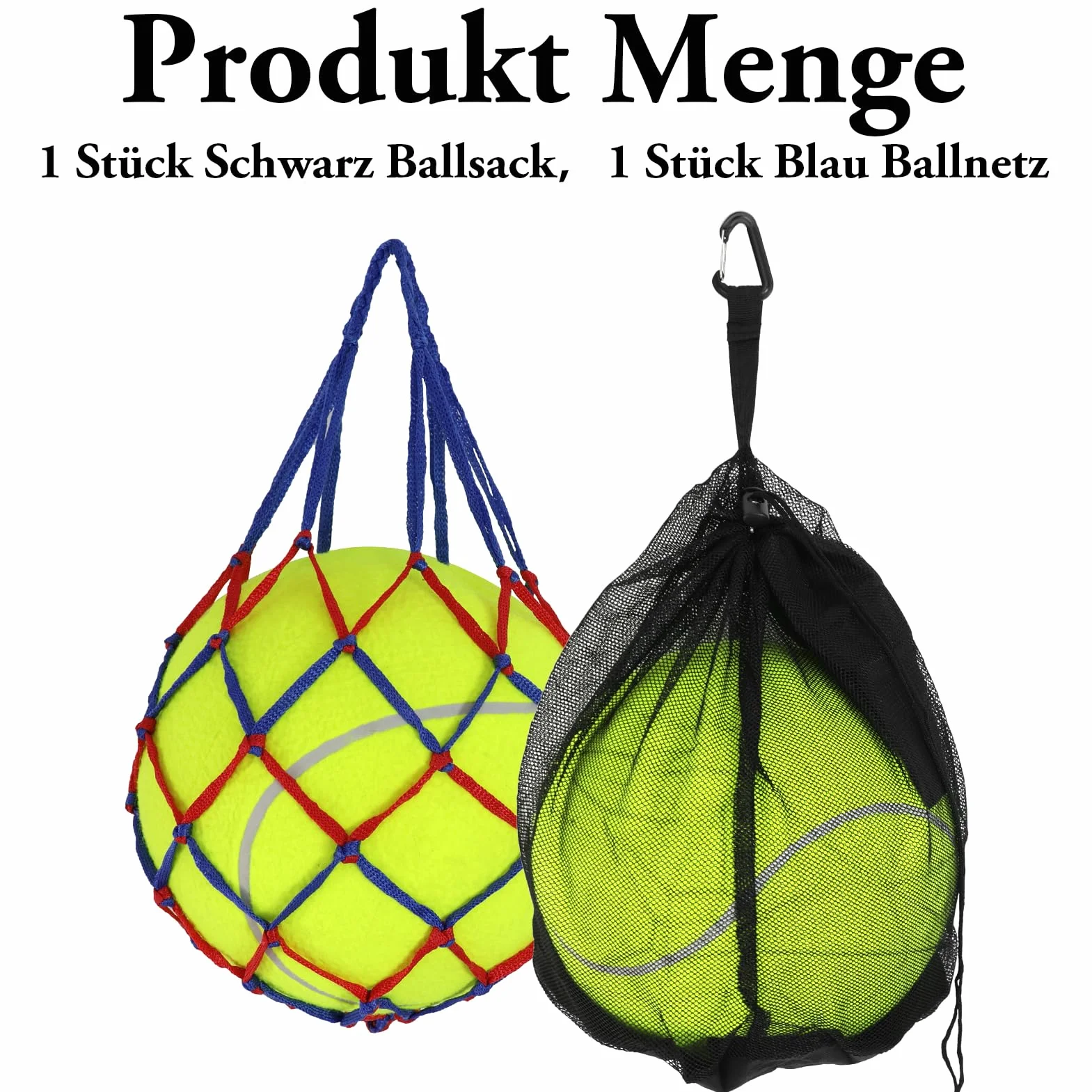 Sac à Ballon en Maille Filet,Portable et Pliable avec Cordon de Serrage et Mousqueton，pour 1 Ballon avec Poche zippée, Sac à Dos pour Basketball, Football, Handball, Volley-Bal