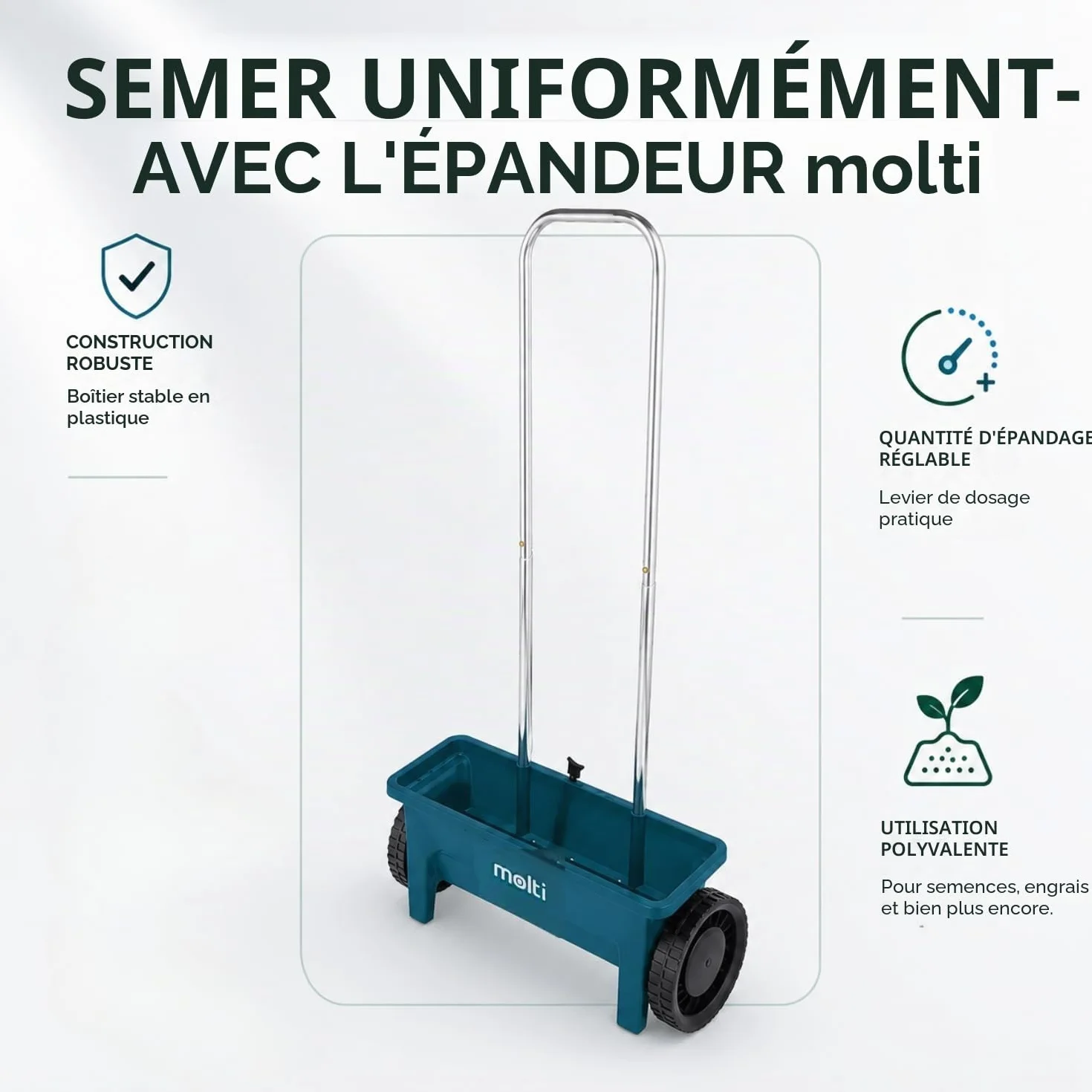 Molti Epandeur Manuel 12 L Semoir à Gazon Engrais Sel Graines