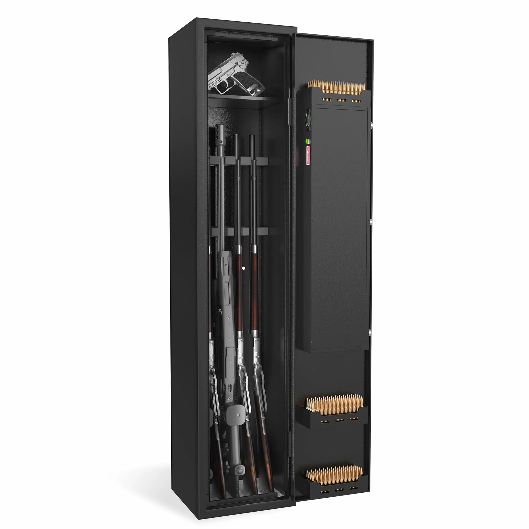 NAIZY Armoire à armes 30 x 28 x 138 cm avec serrure à combinaison tactile et serrure à empreintes digitales et clé - Armoire à armes longues - Armoire à munitions - Pour 3 à 5 fusils