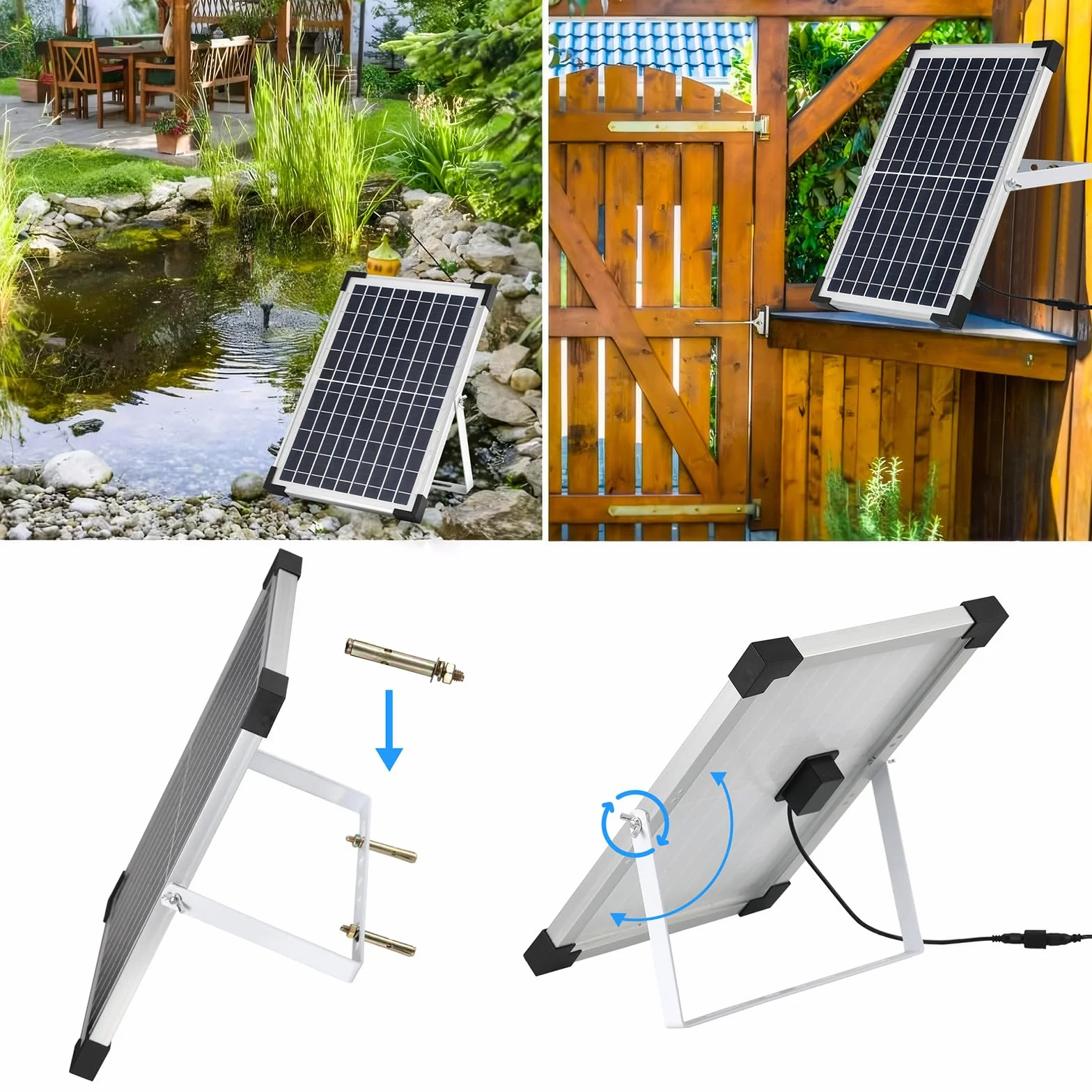 Fontaine Solaire Pompe à Eau 9V 10-12W 190L/h avec Tuyau 1m Câble 3.25m 9 Buses pour Bassin Jardin