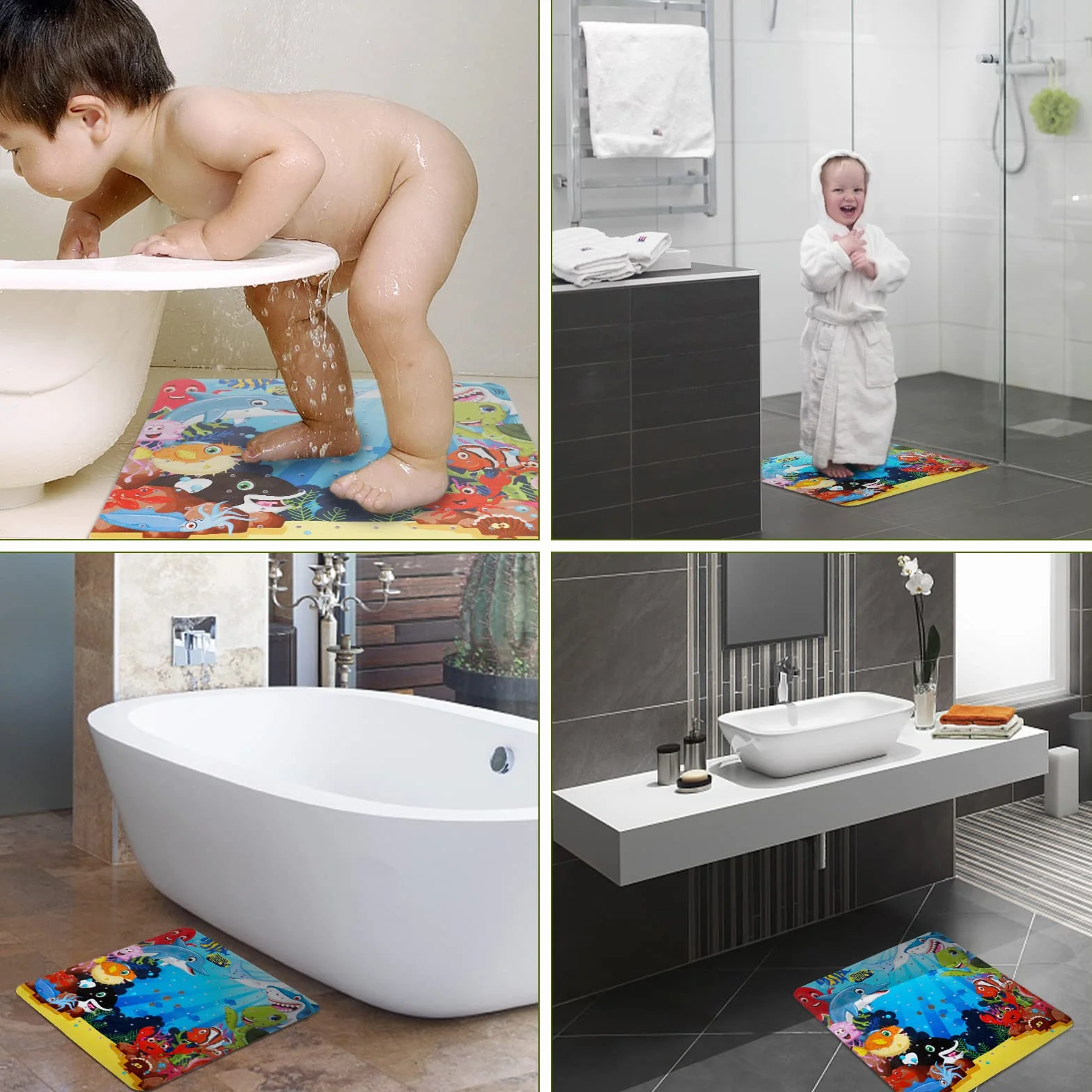 Tapis de Douche Antidérapant 53x53cm PVC pour Bébé, Lavable en Machine