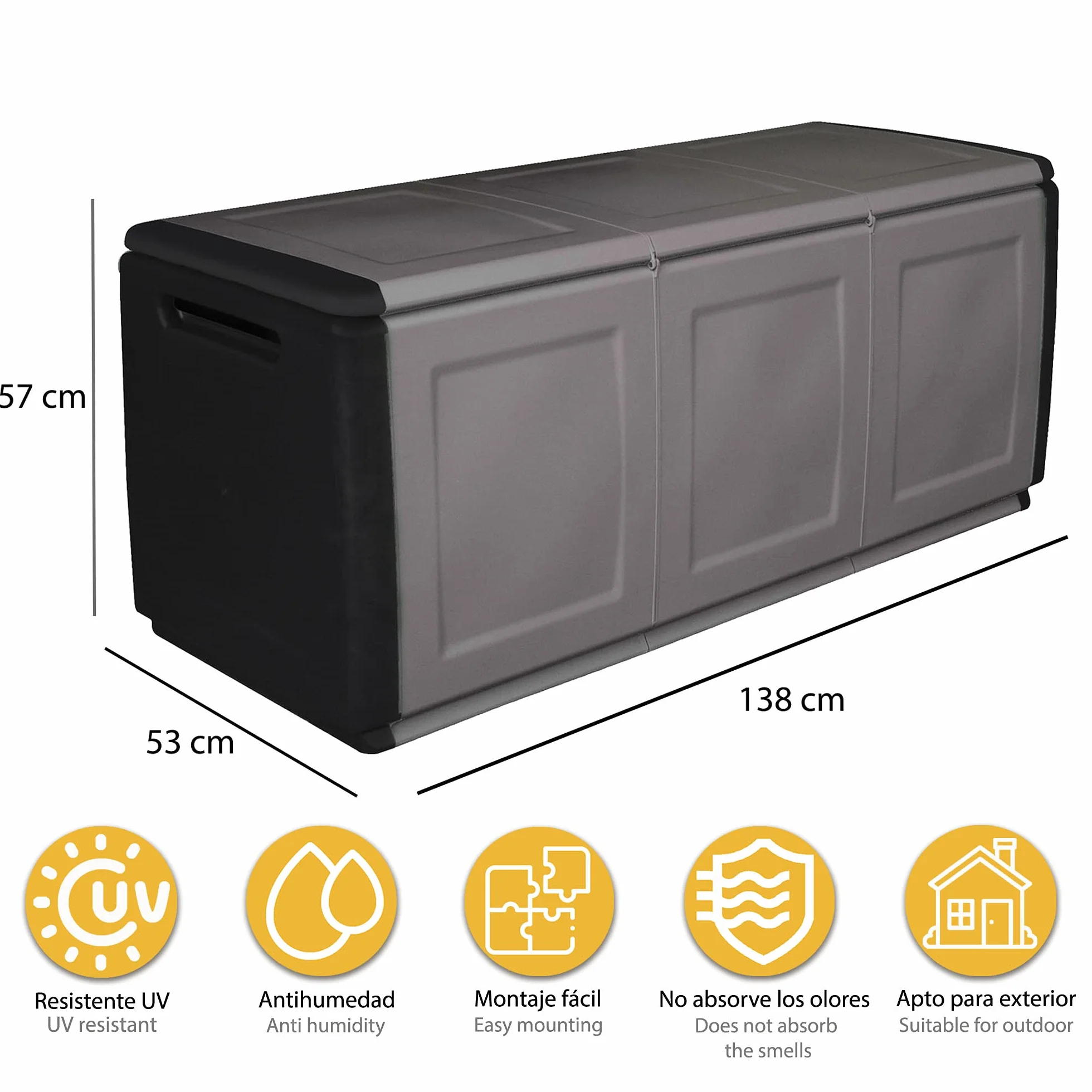 SATURNIA Coffre de rangement 330L 138x53xH57cm Gris Noir Polypropylène