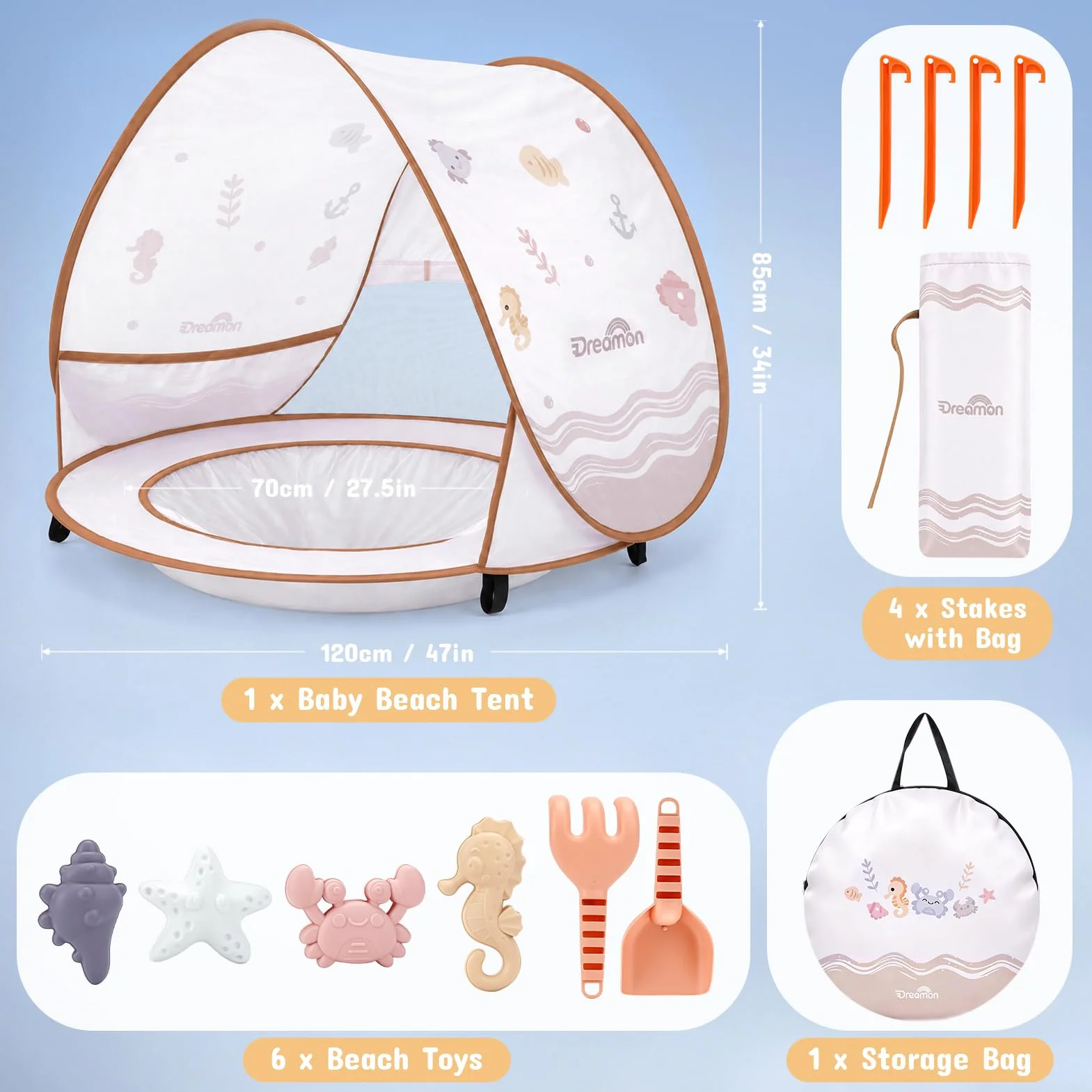 Tente de Plage Anti UV Bébé Portable avec Mini Piscine pour la Plage, Le Jardin, Le Camping et Les Activités en Plein Air