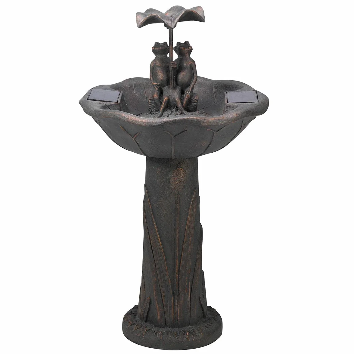 Fontaine à eau solaire en forme de grenouille 84 cm Résine bronze et verte IP44 Cascade autonome bain d'oiseaux