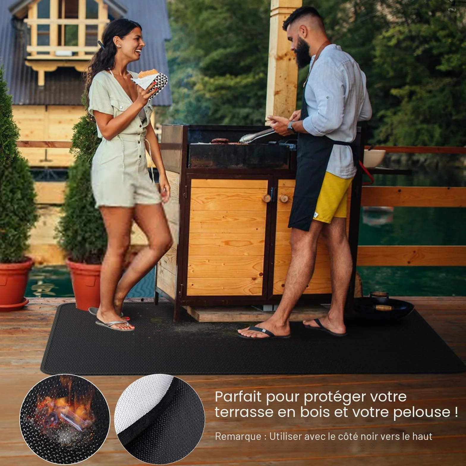 Tapis ignifuge 130 × 80 cm résistant à la chaleur 982 °C protection thermique coupe-feu barbecue gaz charbon
