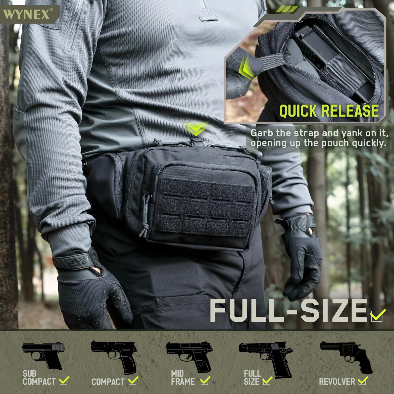 WYNEX Sac Banane Tactique Homme Sacoche Arme de Poing Discret avec Sangle Réglable, Sert Également Sacoche à Bandoulière Antivol sur La Poitrine pour Usage Quotidien Cyclisme Randonnée Sport - Noir