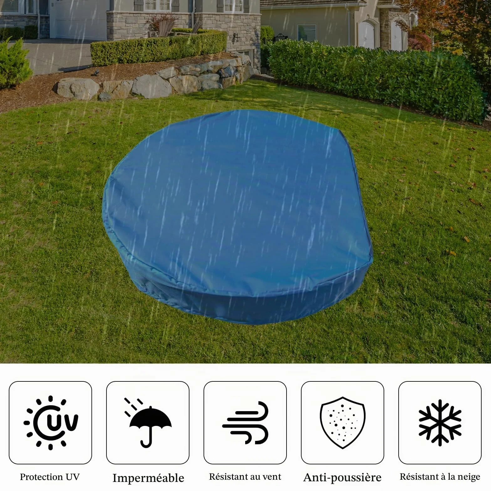 Bâche Bac à Sable Imperméable Oxford avec Cordon de Serrage pour Jardin Extérieur