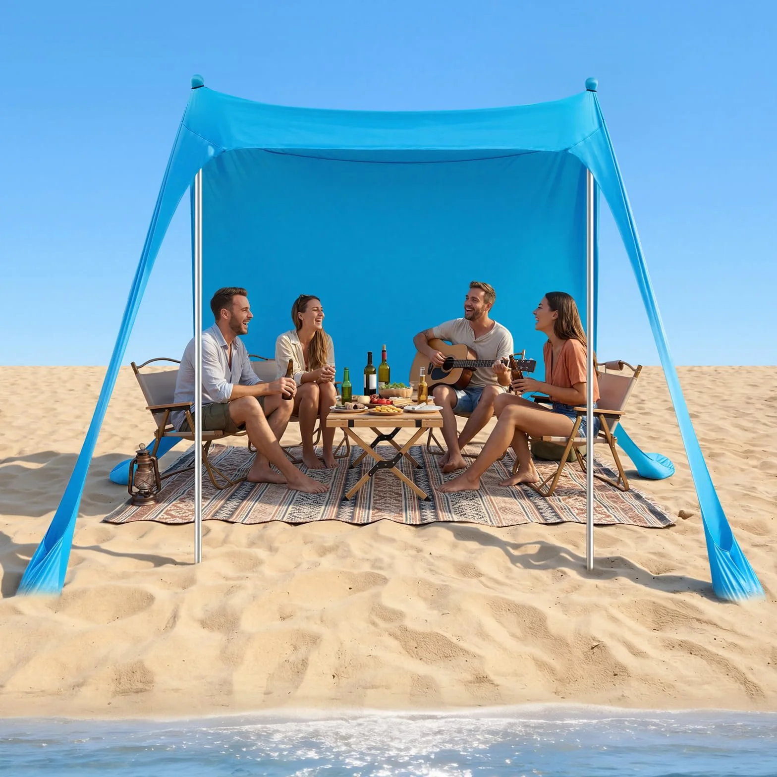 VEVOR Tente de Plage de 2,3x2,3x2 m, Abri Soleil UPF50+, Pare-Soleil Extérieur pour Plage Parc Camping et Pêche, Auvent Protection UV avec Sacs de Sable, Poteaux de Soutien et Pelles à Sable, Bleu