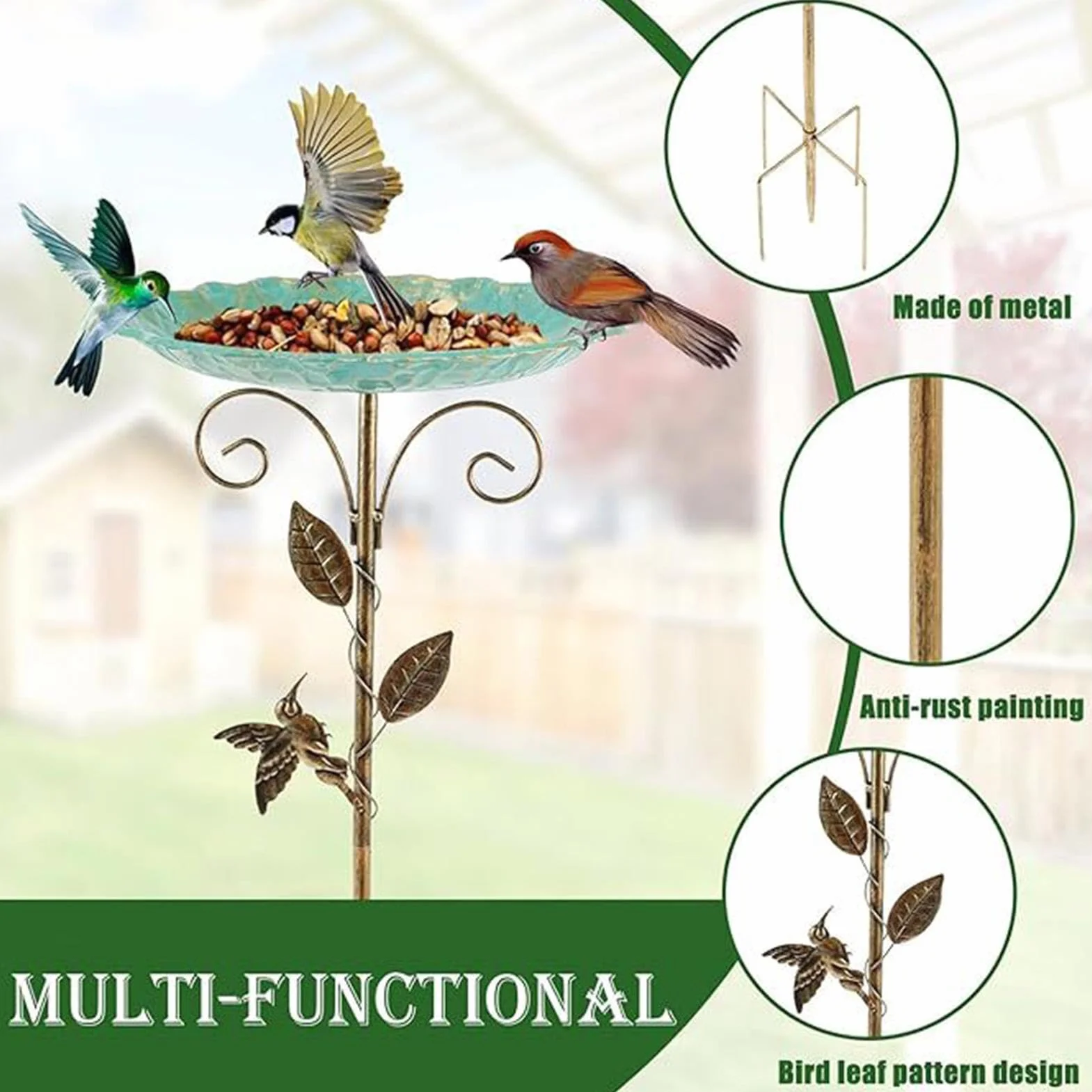 Bain d'oiseaux extérieur 76 cm de hauteur abreuvoir décoratif fontaine avec piquet