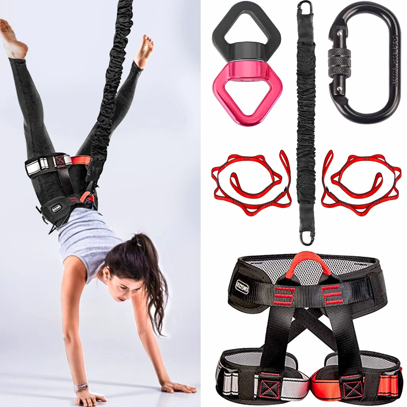 DASKING Bungee Fitness Kit, Fun 4D Aerial Yoga Dance Sangle de Suspension, Solide Harnais Bungee Fitness Cord, Yoga Volant Corde, Professional Bungee-Fitness pour La Maison Hommes et Femme