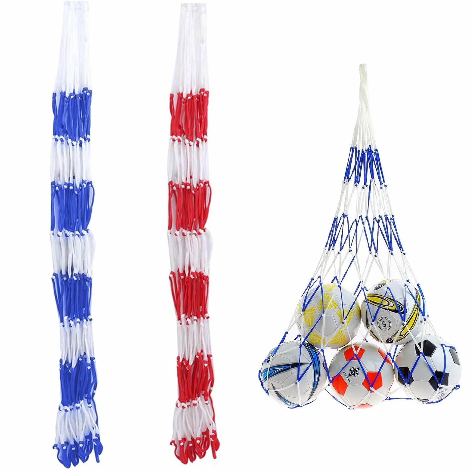 Sac à Ballons de Sport - 2 Pièces, Rouge et Blanc + Bleu et Blanc - Pour Football, Basket-ball, Volley-ball, Handball