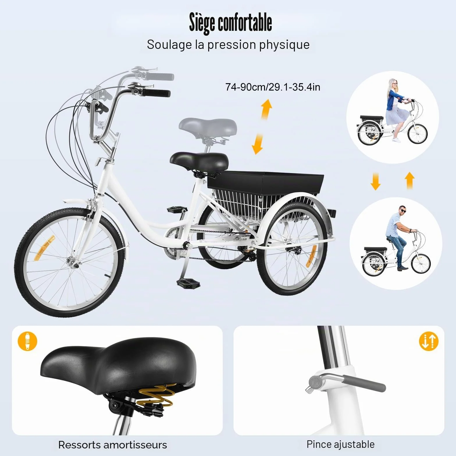 Tricycle Adulte 20 Pouces, vélo Femme, vélo avec Panier, Velo Adulte, adapté à la Ville, à la Plage et aux Pistes cyclables
