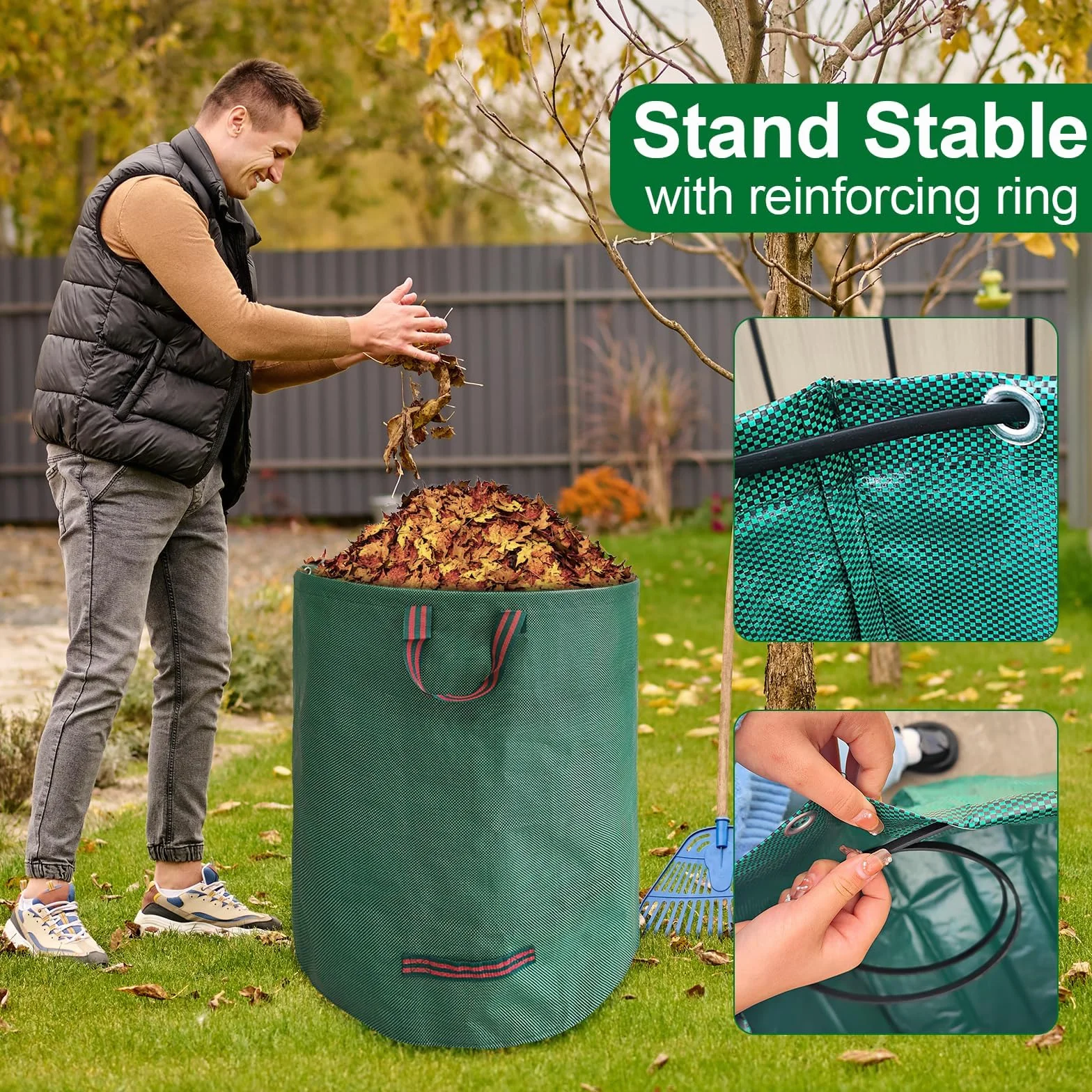 Sacs de Jardin Indéchirables 272L Autoportant Big Bag avec Poignées Étanche Pliable 150 g/m²