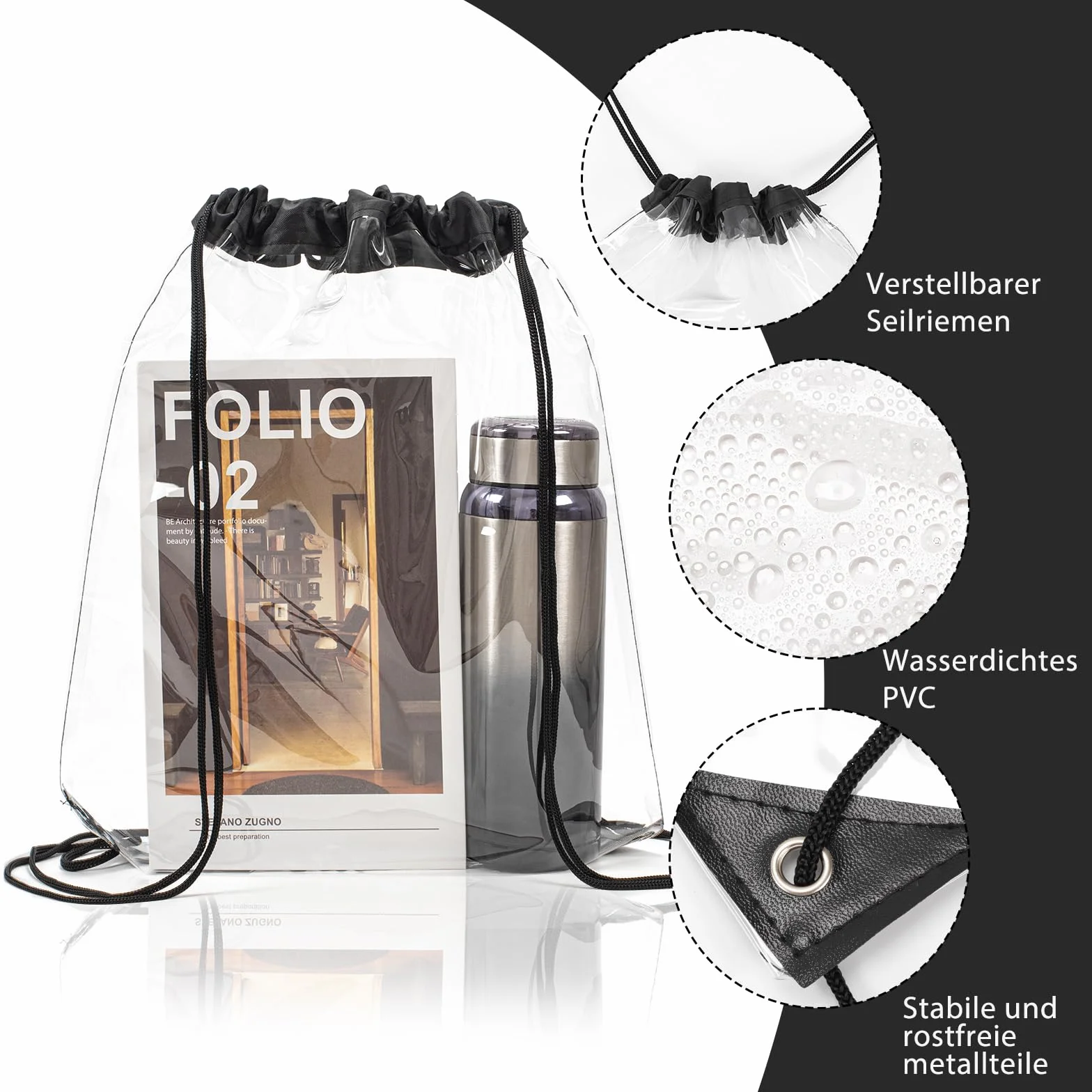 Dzpuhuojz Pack de 2 sacs transparents festival, sac à dos transparent, sac transparent, pour sac à dos d'école, salle de sport, voyage, natation à la plage