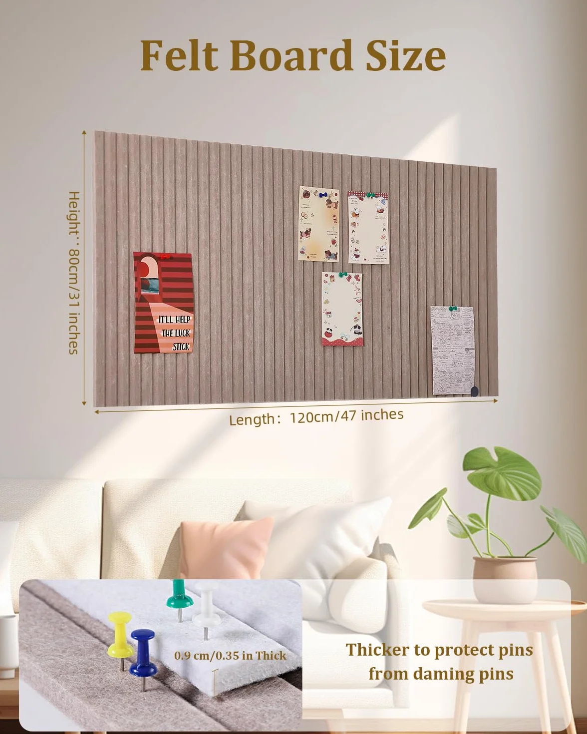 Tableau d'affichage décoratif en feutre orange 120 x 80 cm 0,9 cm épaisseur pliable