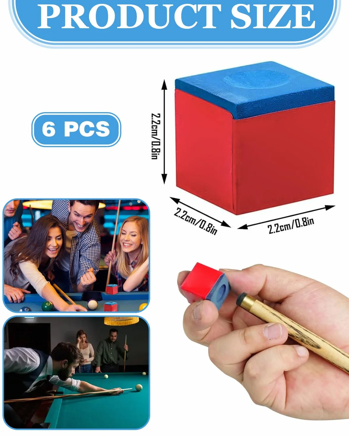 6 Pièces Billard Billard Craie Cue Chalk Pool Chalk Craie Billard Boîte Craie Billard Americain Idéals pour Tapis Billard No-Slip Adhérence Queue de Billard(bleu)