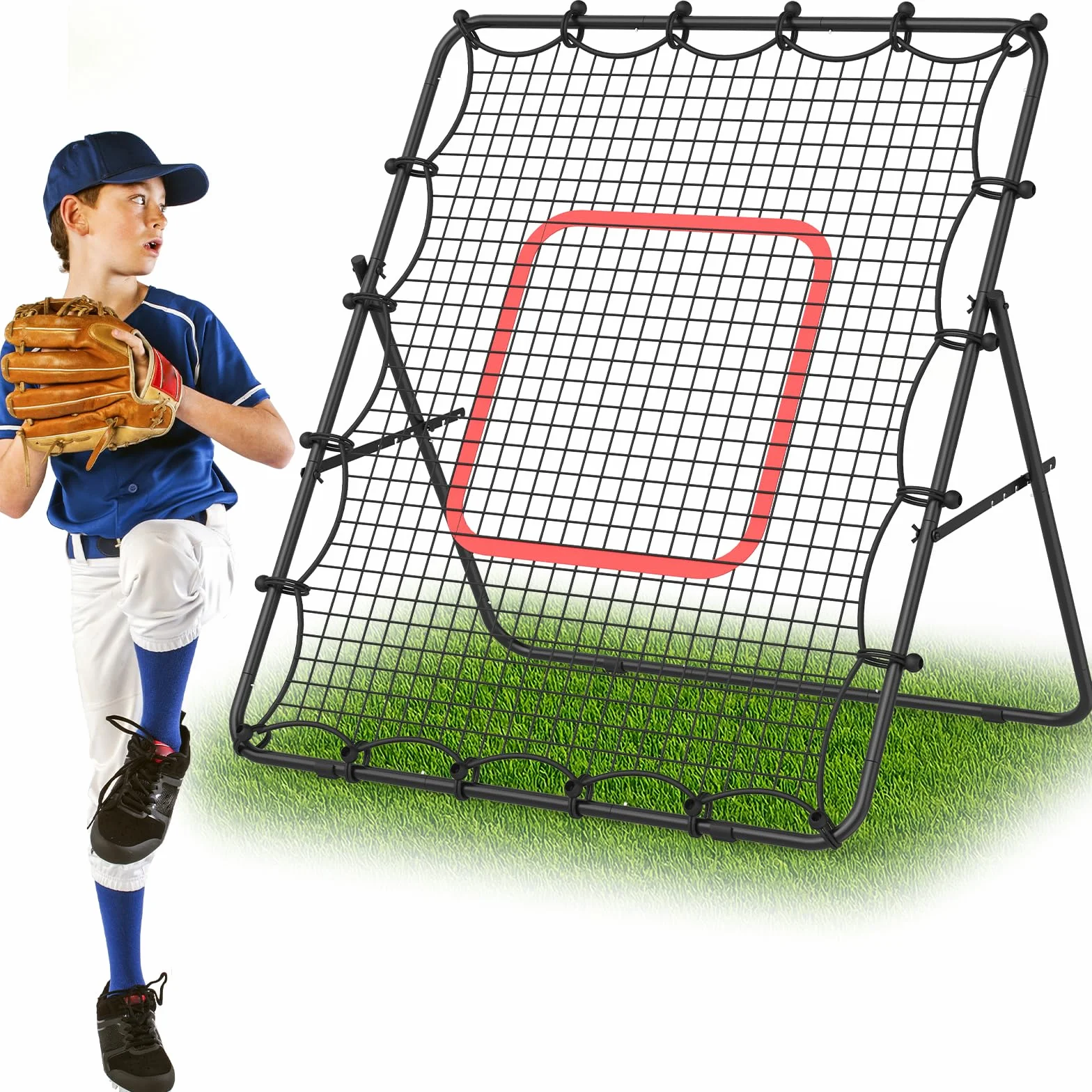 LIANTRAL Filet de Rebond pour Volleyball 1,2 x 1,4 m, Entraîneur Portable Rebondissant pour Football, Volleyball, Baseball et Crosse, Filet d'angle Réglable pour Entraînement de Tir, de Passe et de