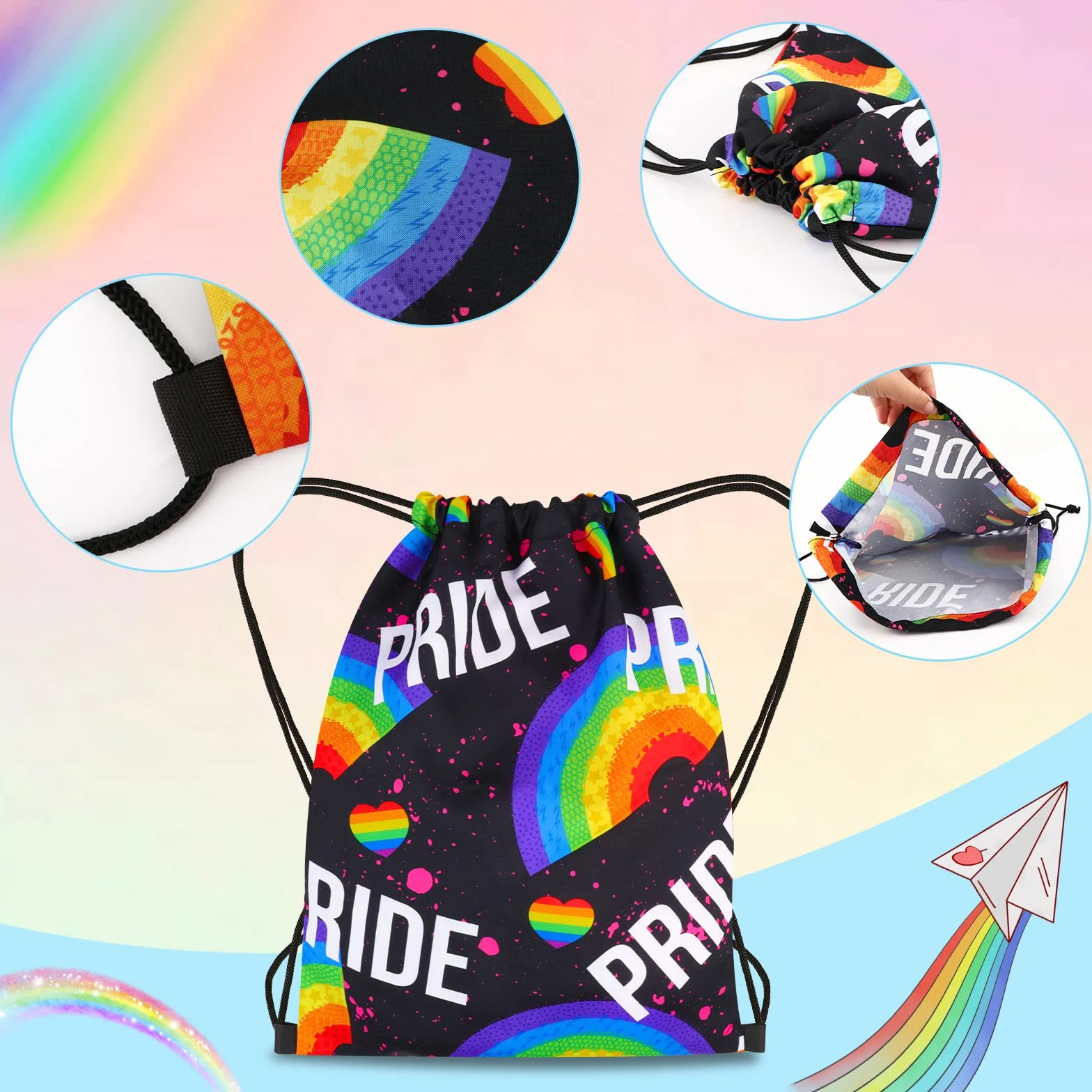 HOWAF Sac à Cordon Arc-en-Ciel LGBT Pride - Drapeau Gay Pride avec Bandeau Rainbow - Accessoires LGBTQ