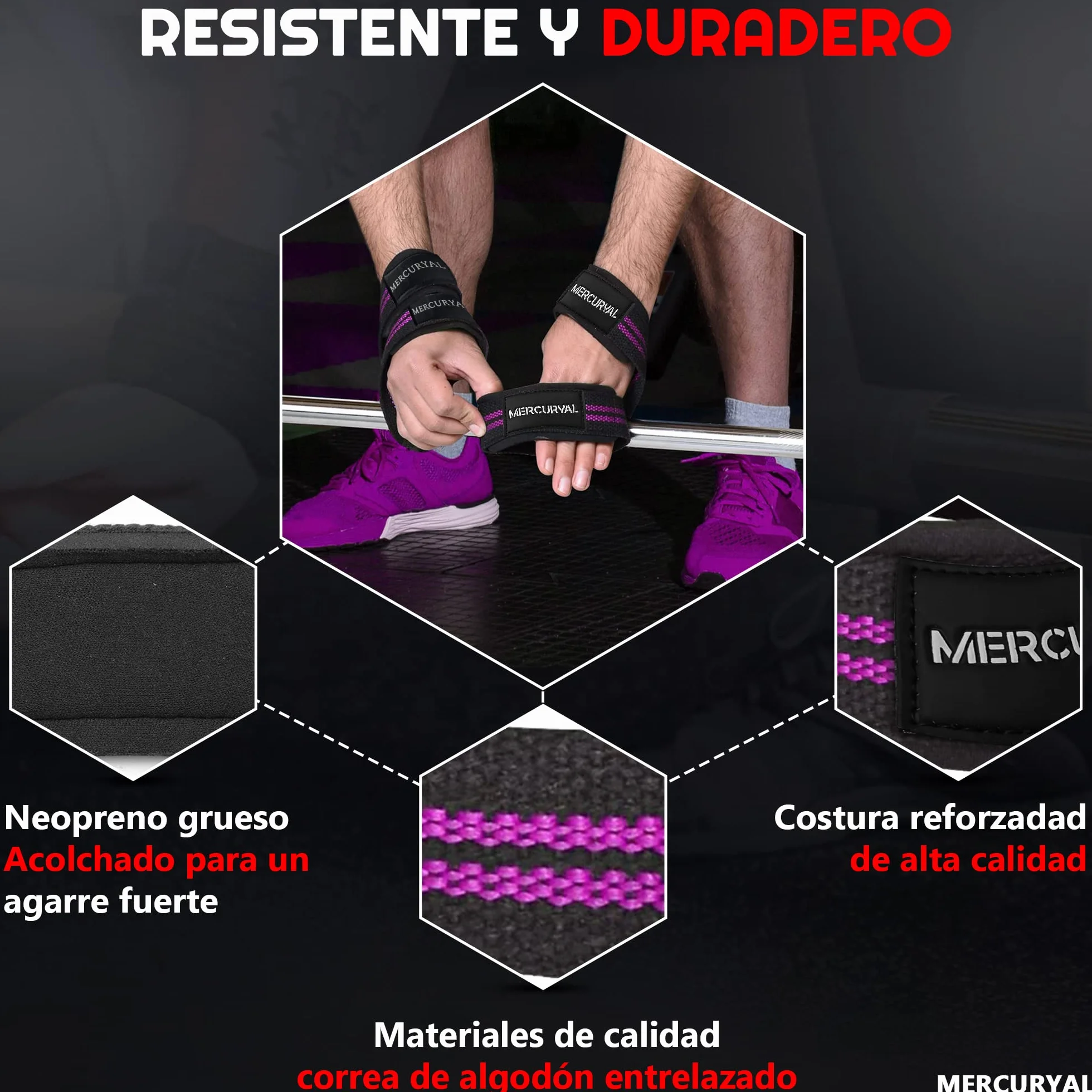 MERCURYAL Straps en 8 Gym pour niveau avancé et professionnel – Straps Powerlifting – Sangles de préhension en forme 8 de gymnastique et poids mort – Complément pour la salle de gym – Accessoires de