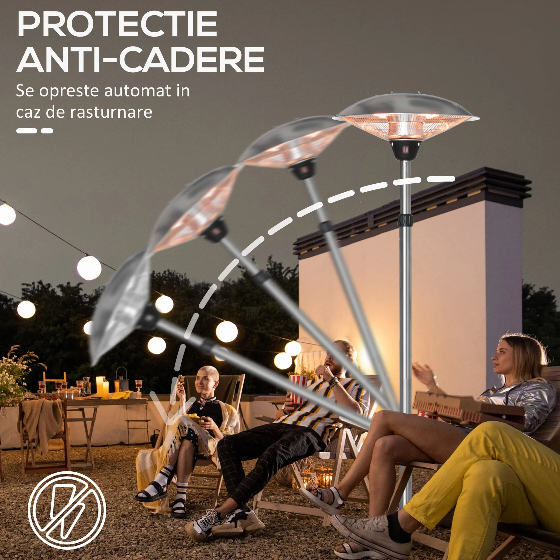 Outsunny Parasol chauffant électrique 3000W IP44 chauffage infrarouge sur pied acier inox argent hauteur réglable 160-200 cm